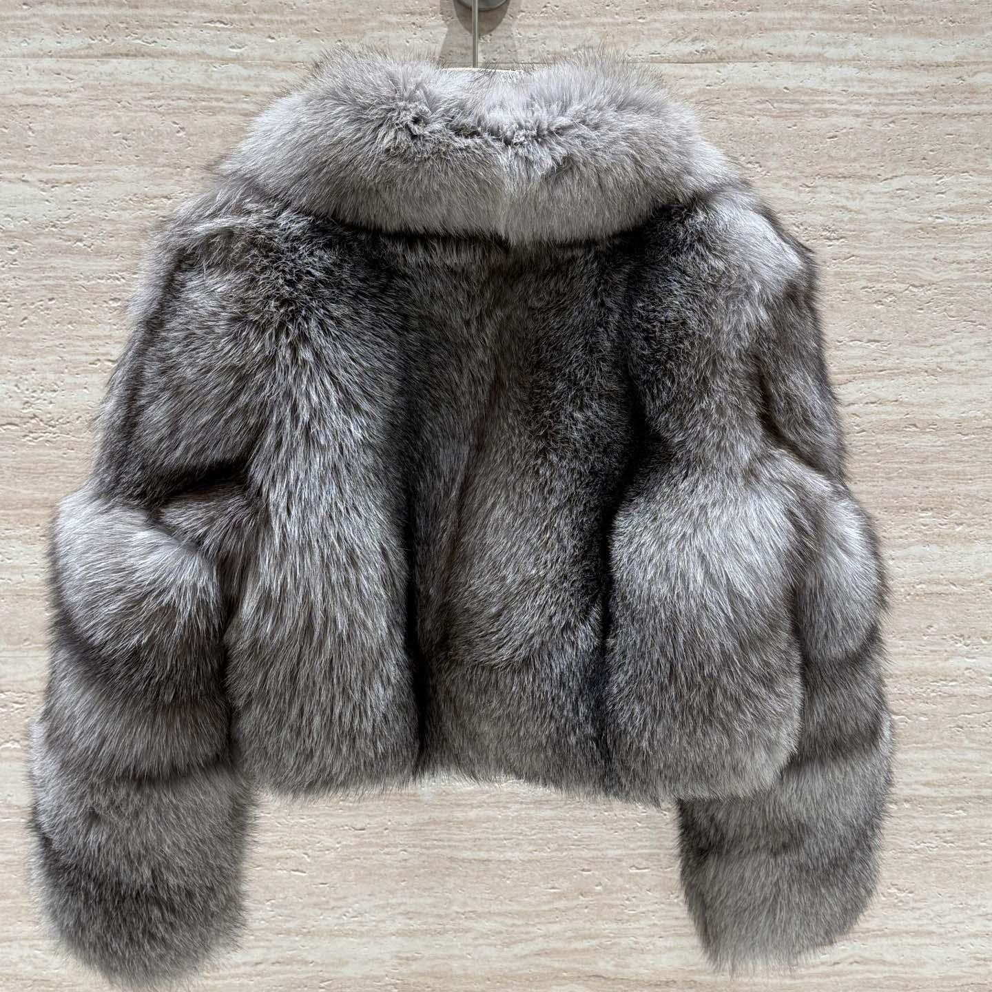 Fendi Fox Fur Cropped Turn Down Collar Coat - DesignerGu