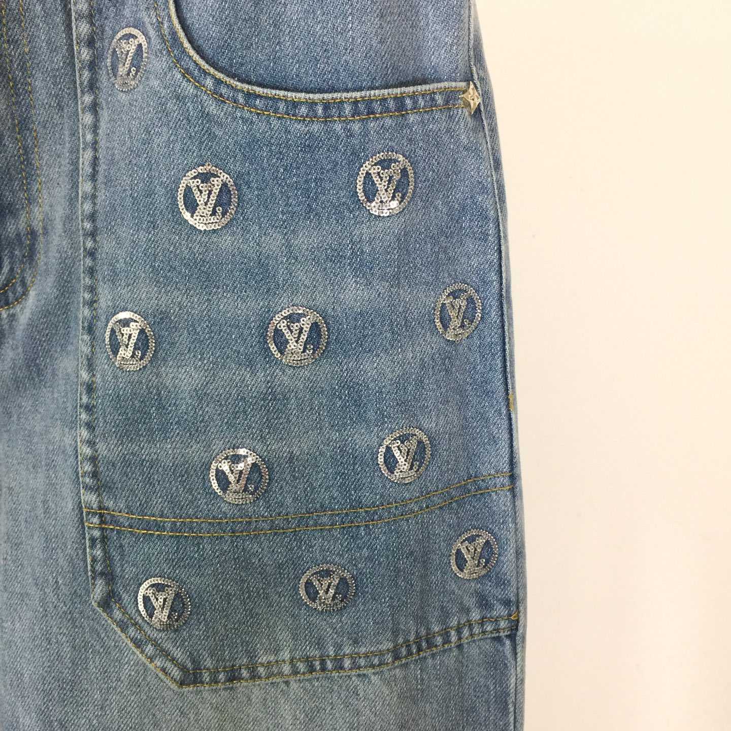 Louis Vuitton Signature Sequin Slim-Fit Jeans - DesignerGu