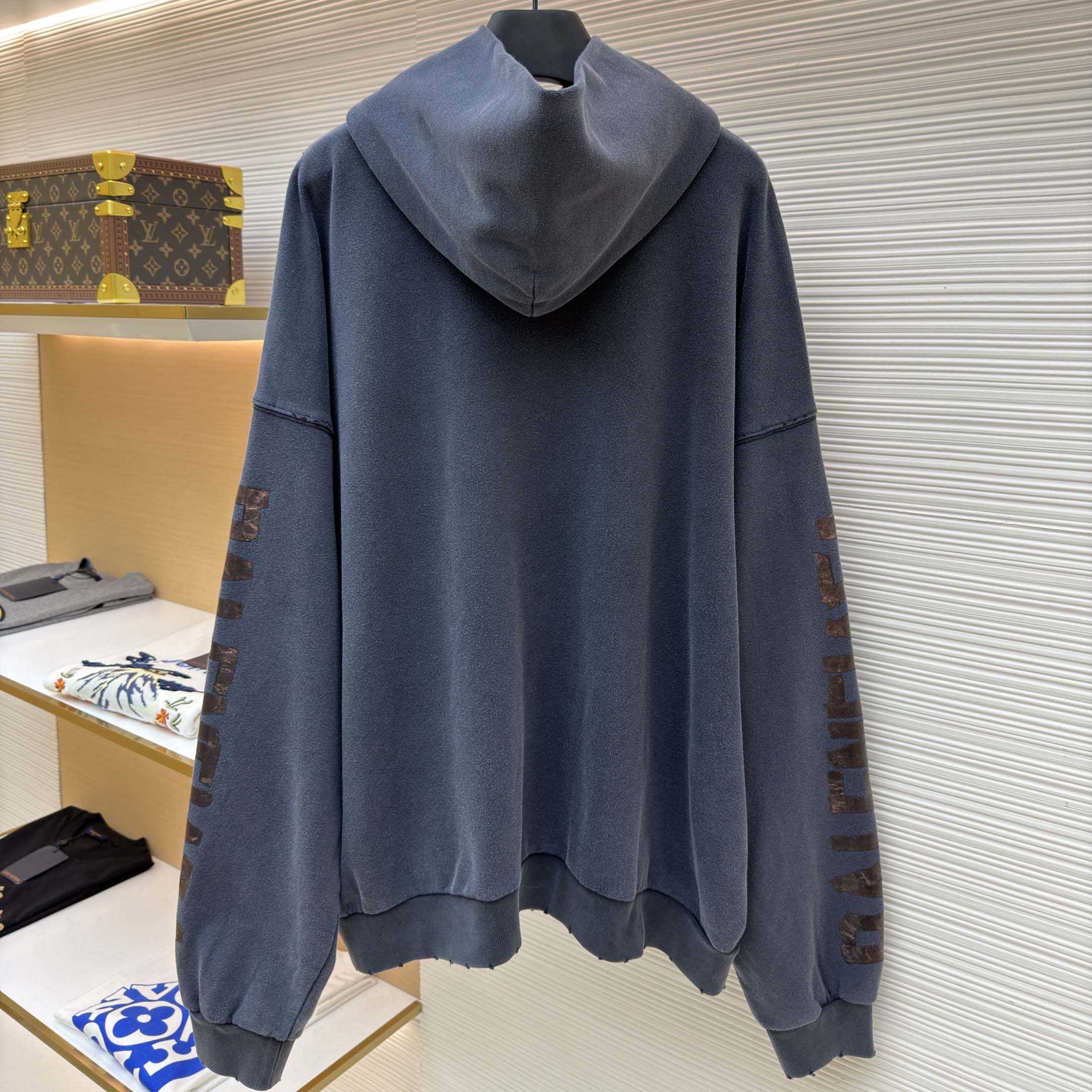 Balenciaga Transparent Tape Ripped Pocket Hoodie In Faded Black - DesignerGu