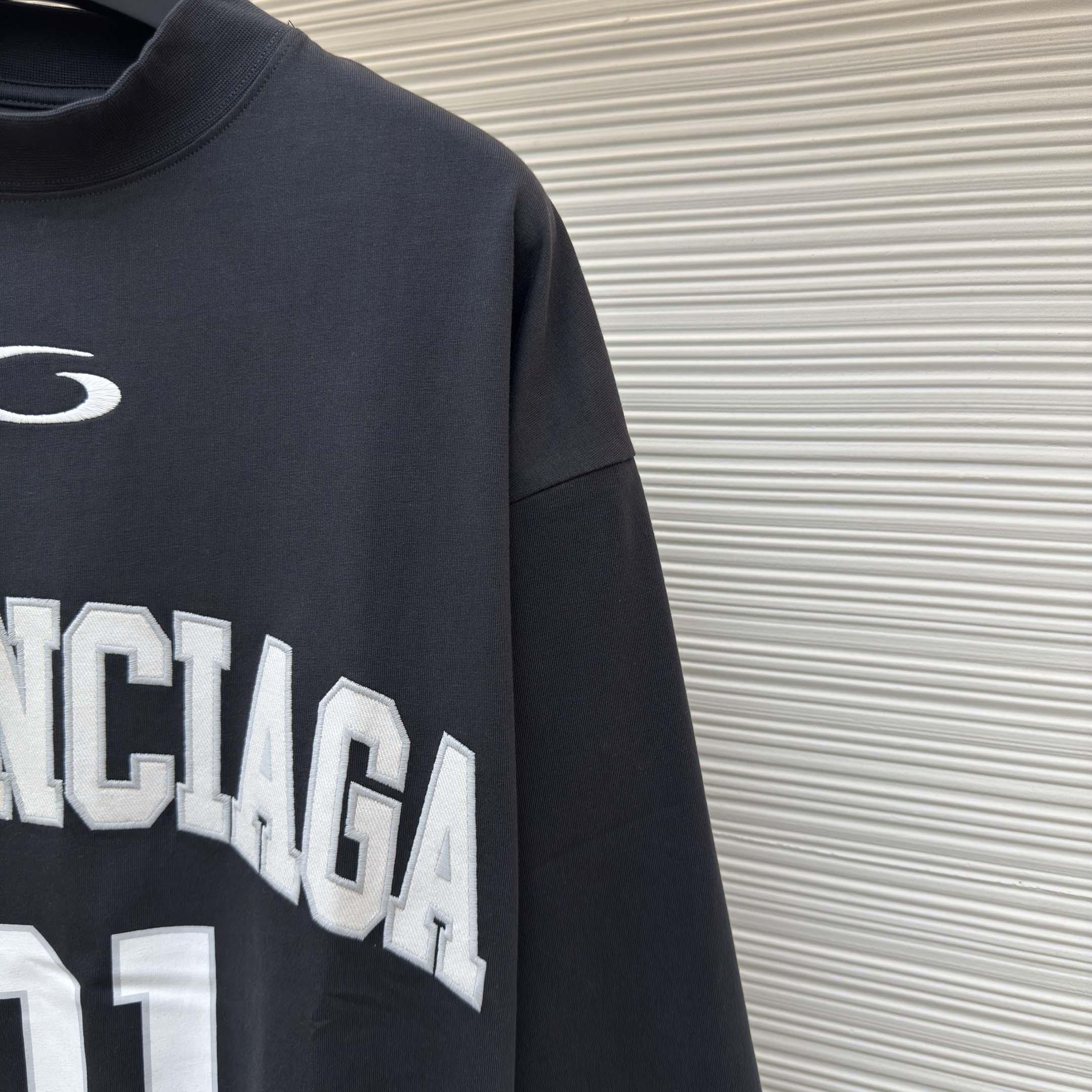 Balenciaga Basketball Series - Long Sleeve T-Shirt Large Fit In Washed Black - DesignerGu