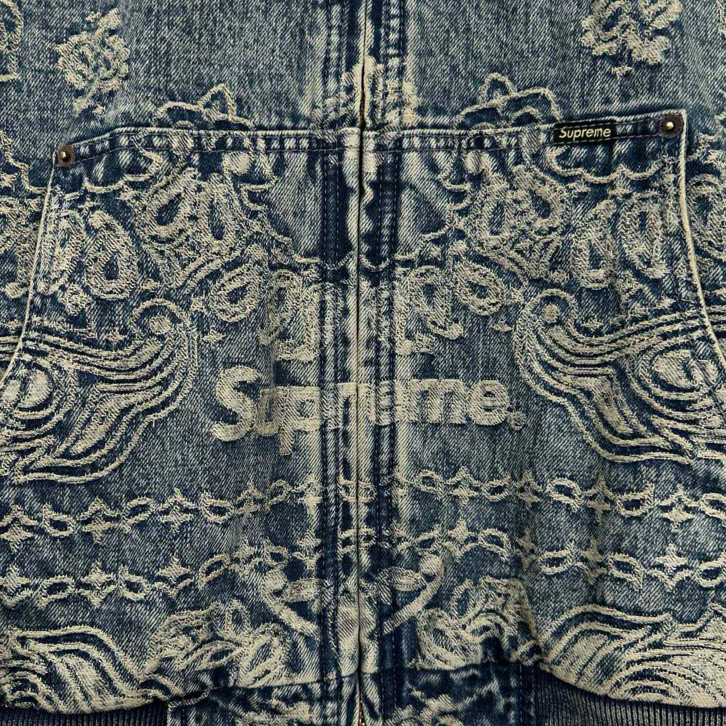Supreme Bandana Jacquard Denim Hooded Work Jacket 'Blue' - DesignerGu