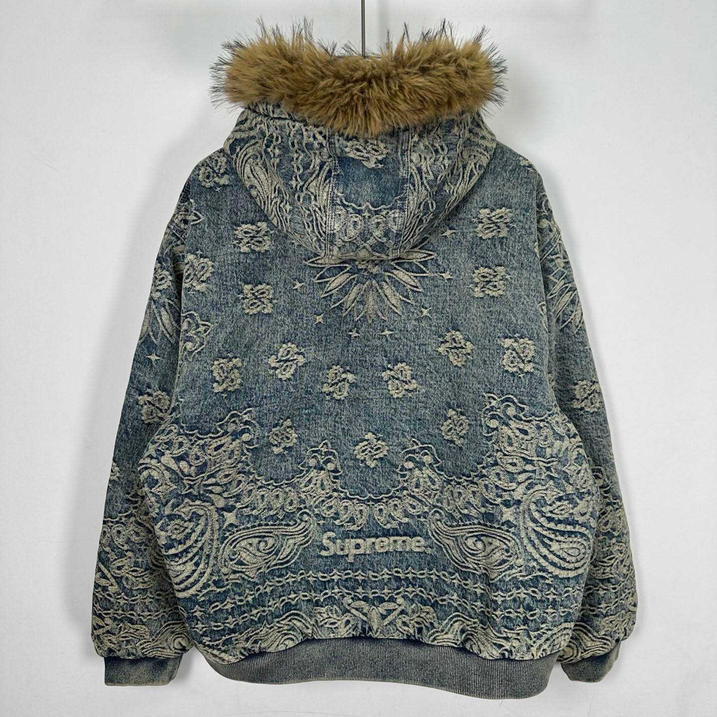 Supreme Bandana Jacquard Denim Hooded Work Jacket 'Blue' - DesignerGu