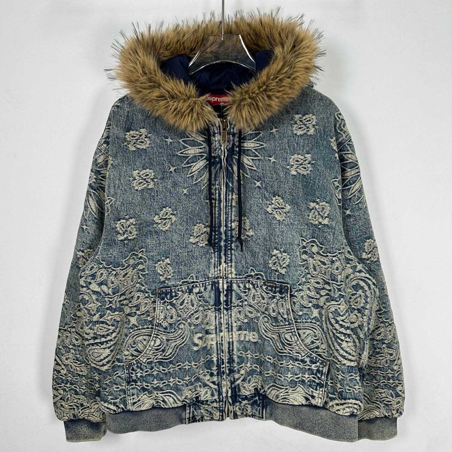 Supreme Bandana Jacquard Denim Hooded Work Jacket 'Blue' - DesignerGu