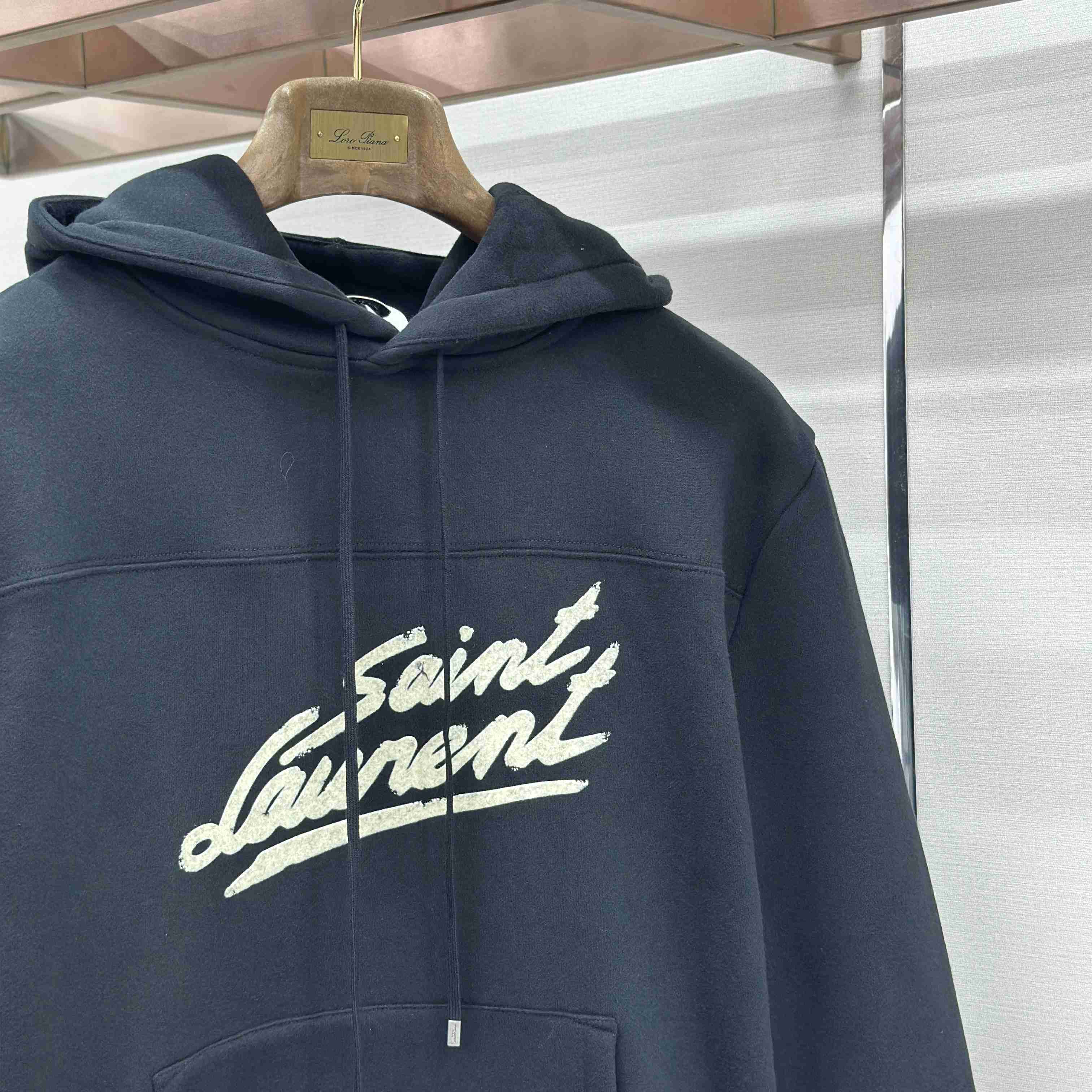 Saint Laurent Scipt Logo Hoodie 'Noir/Naturel' - DesignerGu