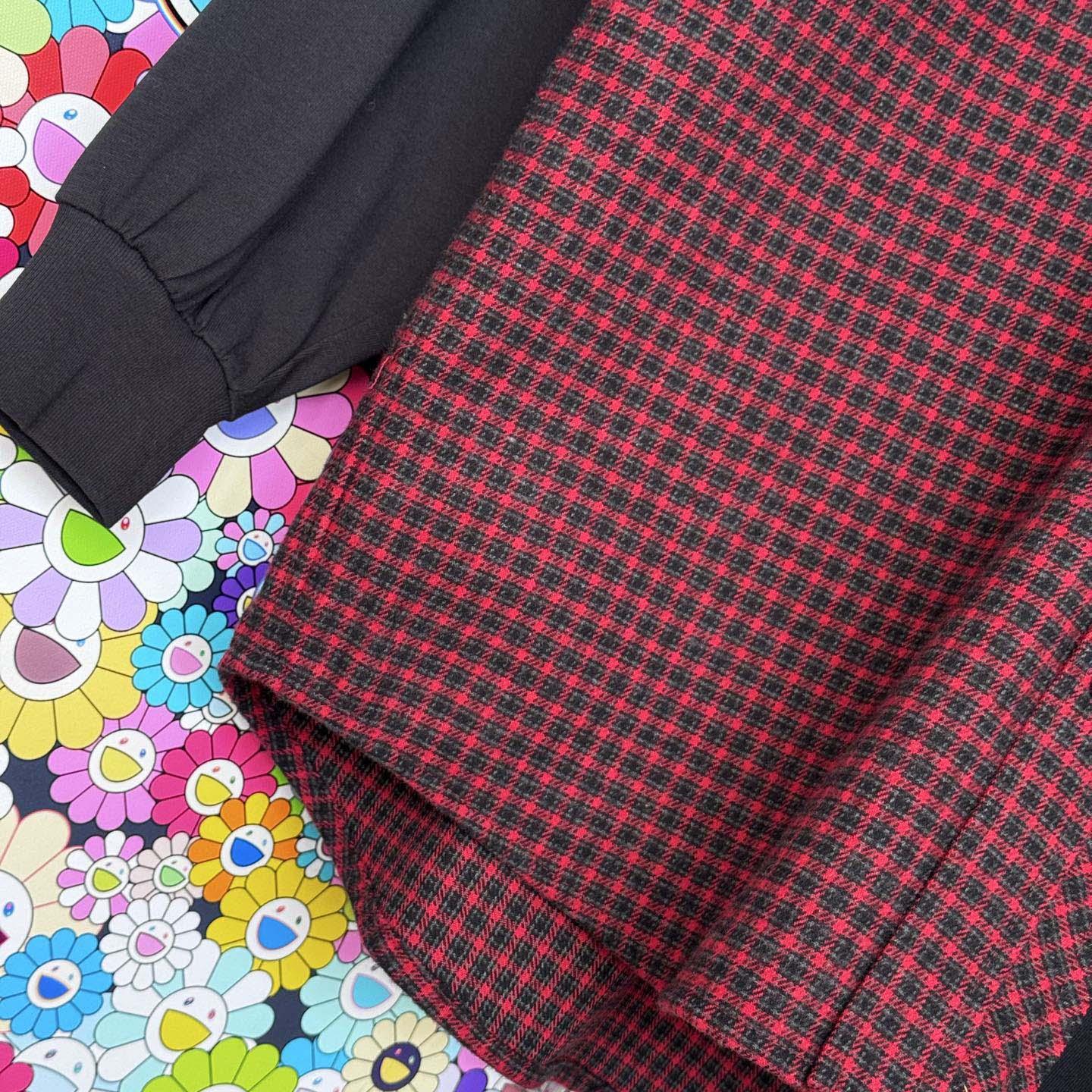 Balenciaga Patched Shirt In Red Check Flannel And Black Dry Jersey - DesignerGu