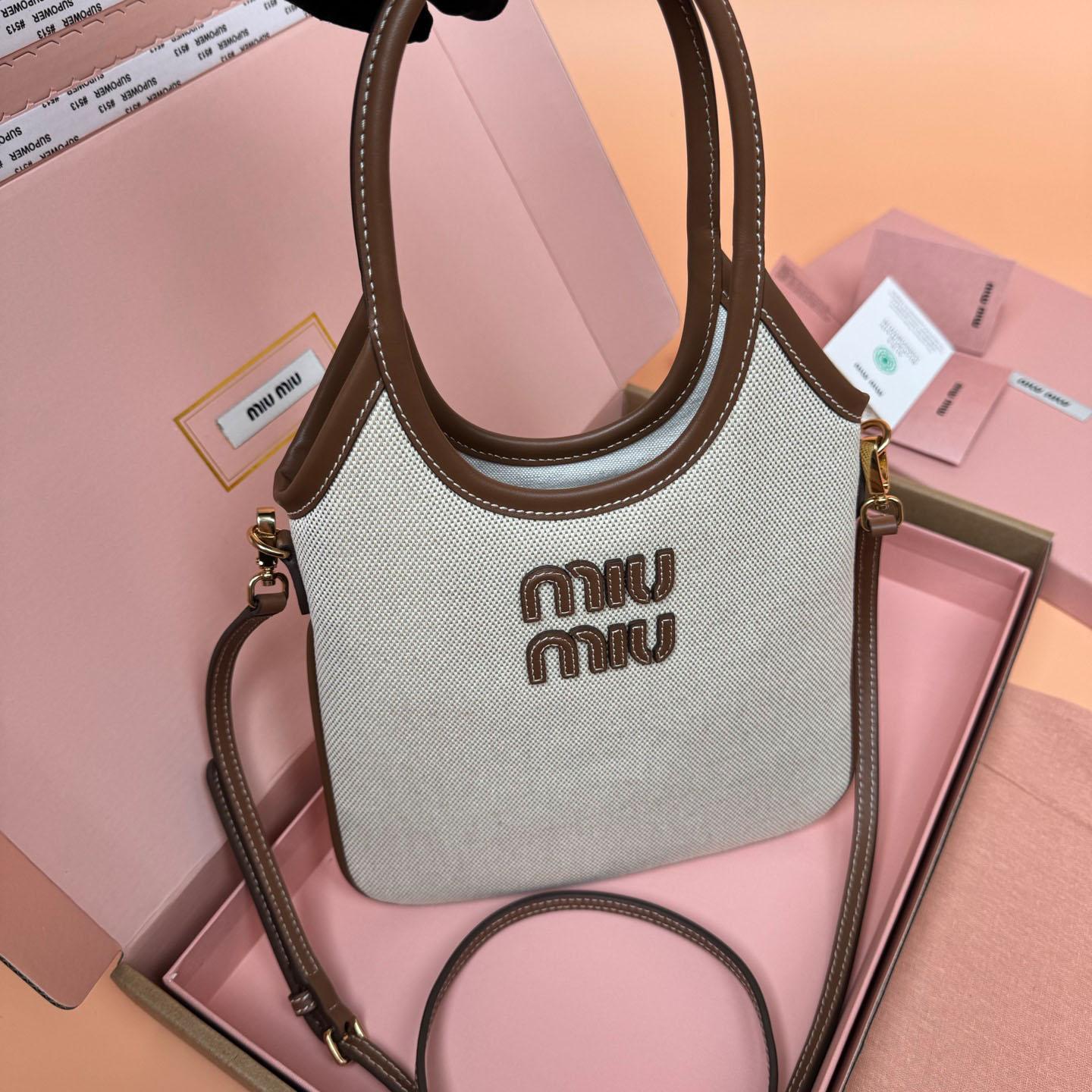 Miu Miu Ivy Canvas And Leather Bag - DesignerGu