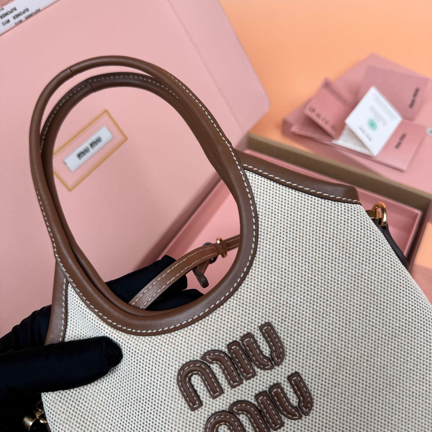 Miu Miu Ivy Canvas And Leather Bag - DesignerGu