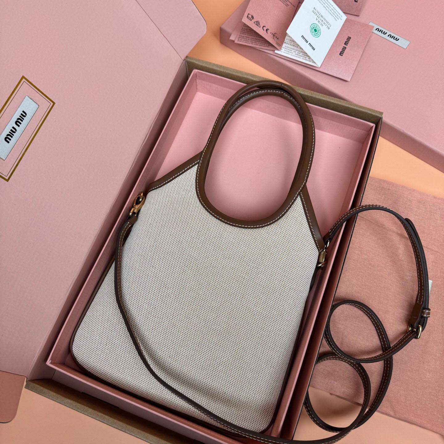 Miu Miu Ivy Canvas And Leather Bag - DesignerGu