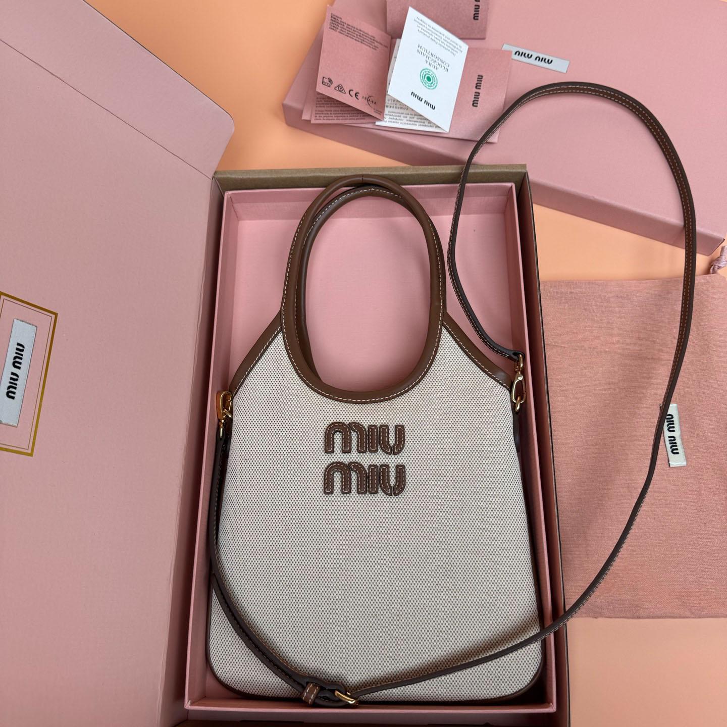 Miu Miu Ivy Canvas And Leather Bag - DesignerGu