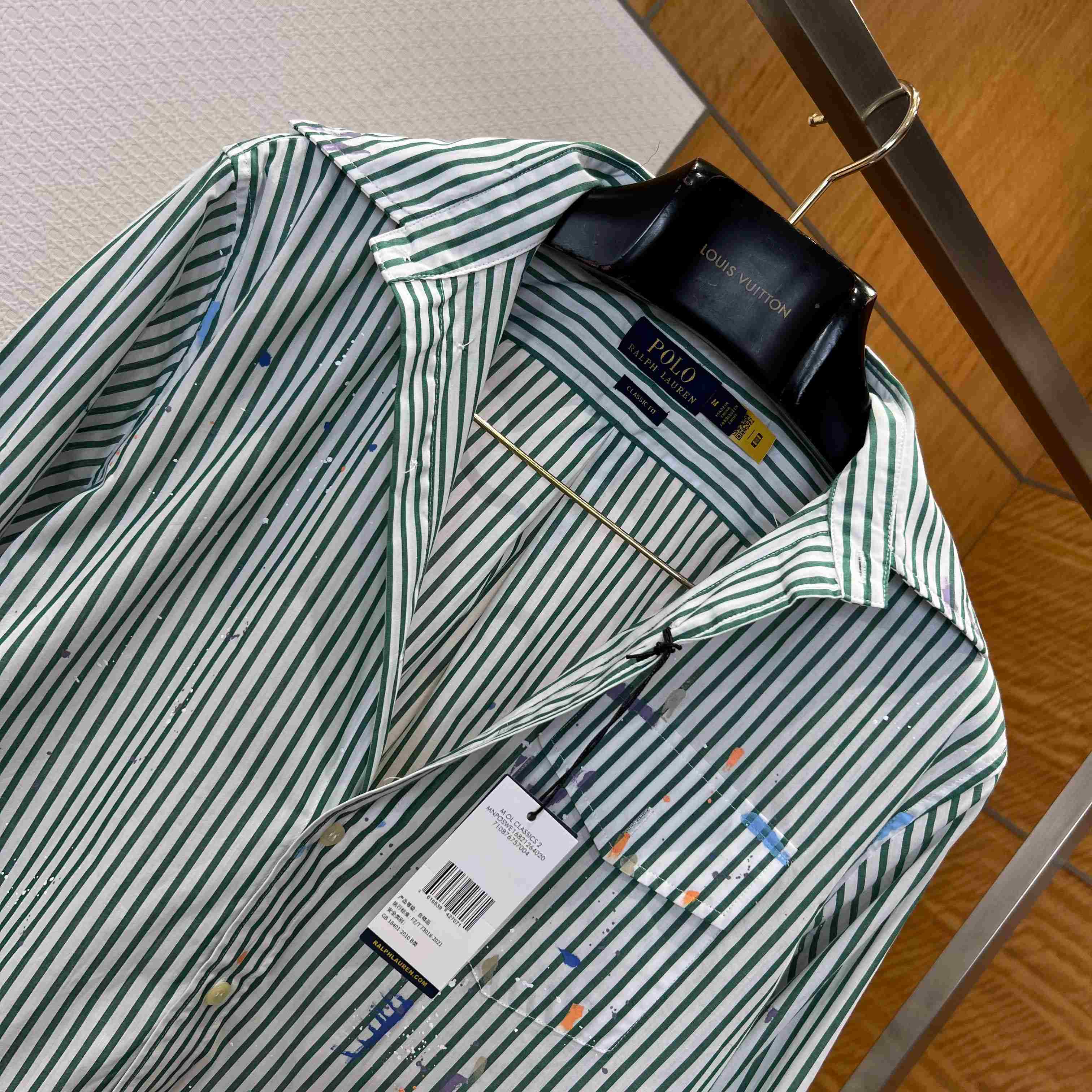  Ralph Lauren Classic Fit Paint-Splatter Striped Shirt - DesignerGu