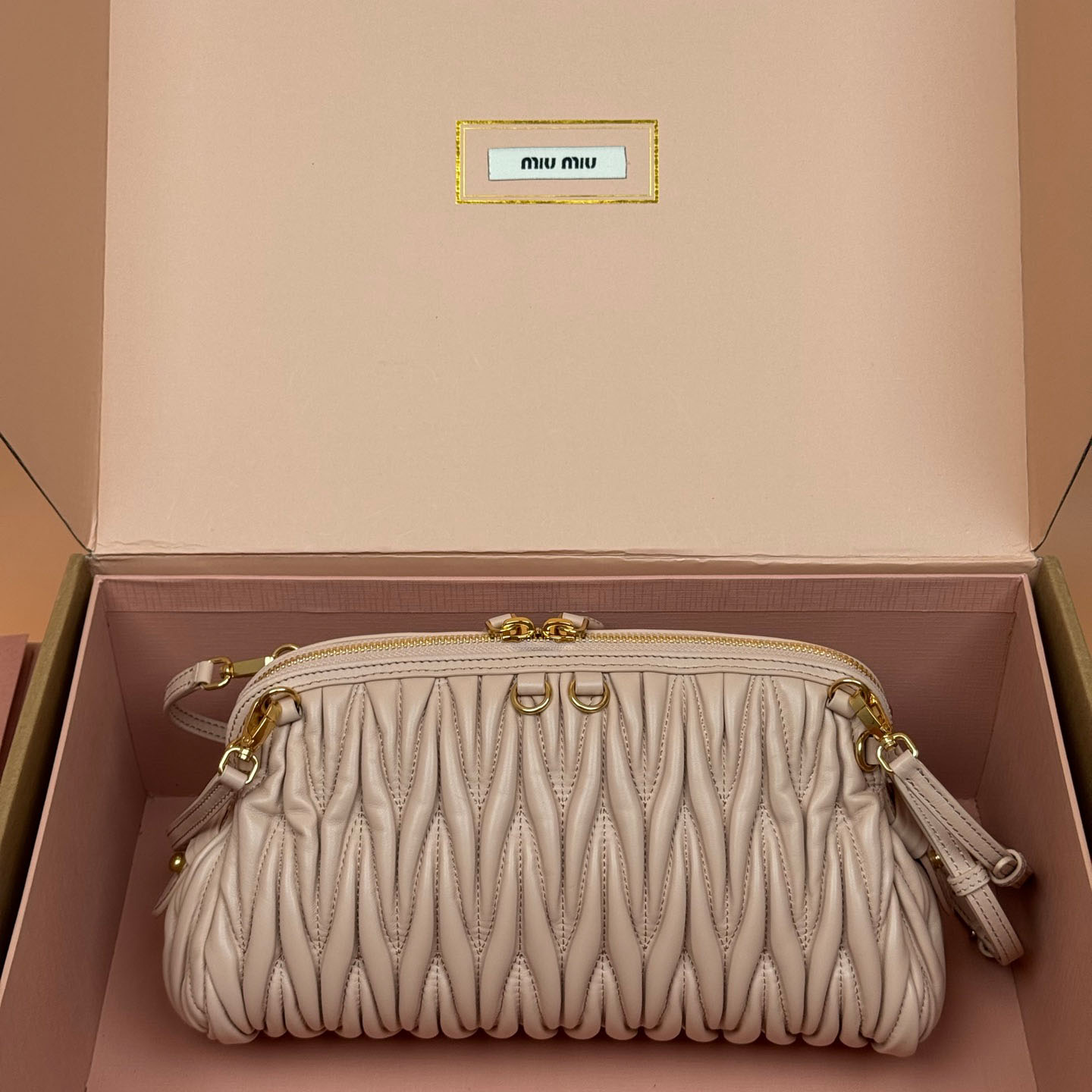 Miu Miu Caprice Matelassé Nappa Leather Clutch - DesignerGu