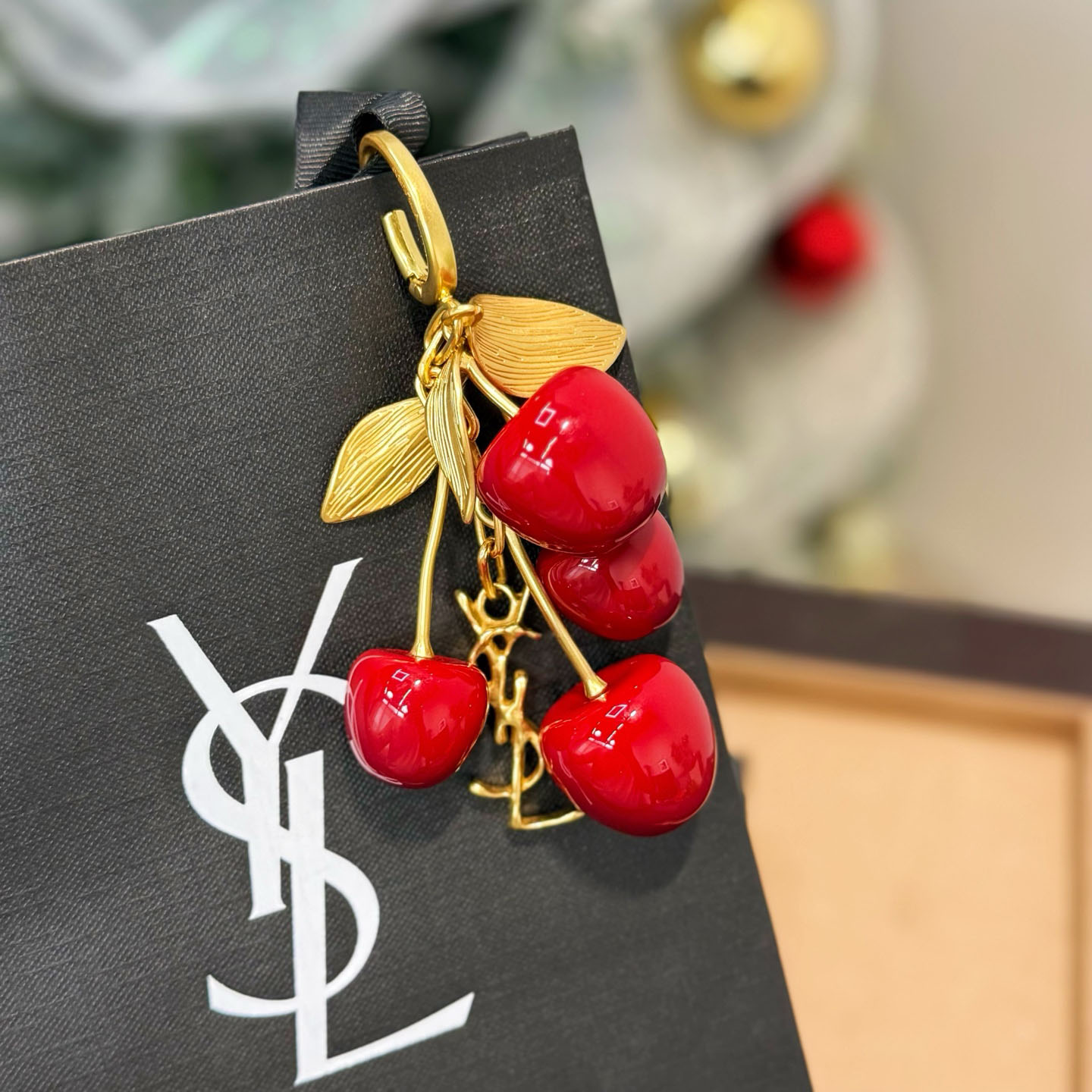 Saint Laurent CASSANDRE Cherry Bag Charm In Resin And Metal - DesignerGu