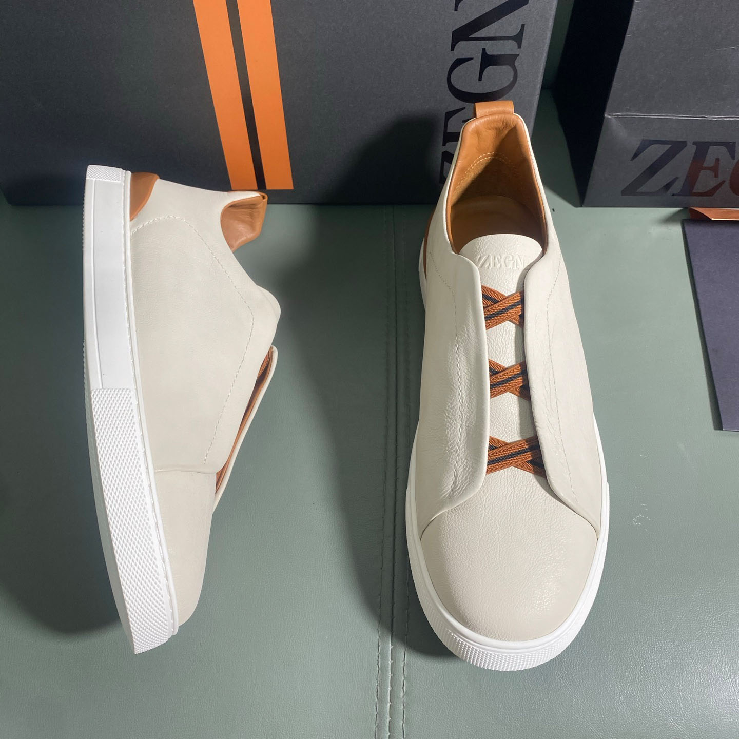 Zegna Off White Deerskin Triple Stitch™ Sneakers - DesignerGu
