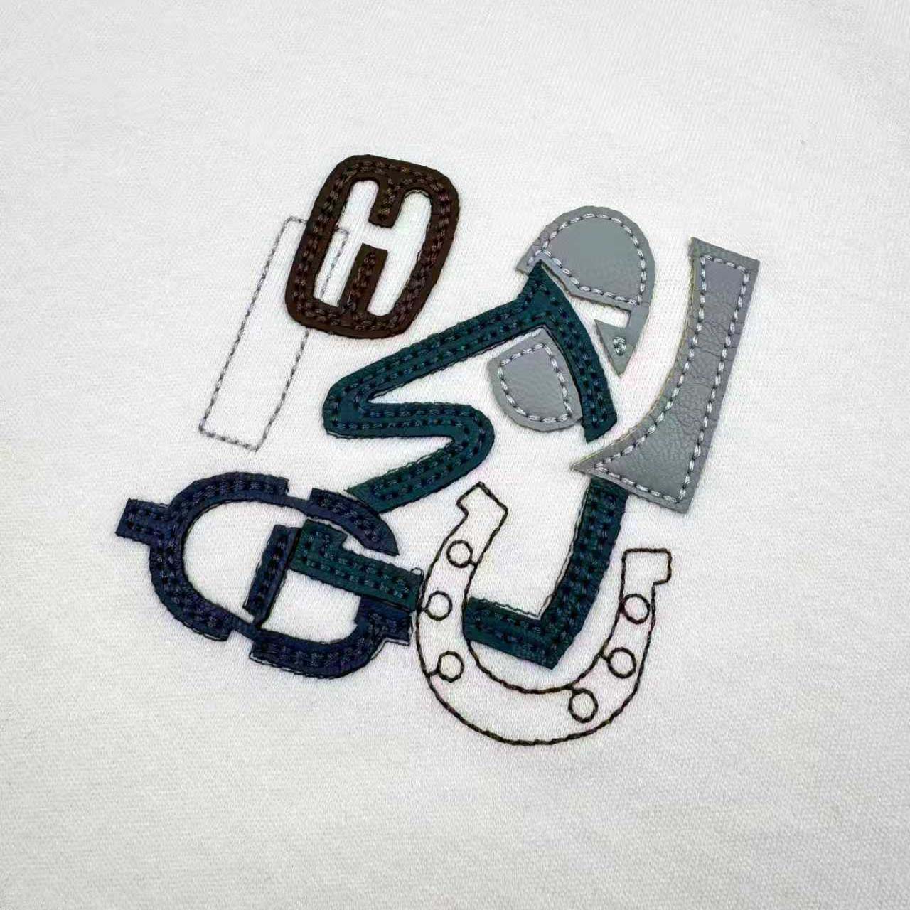 Hermes H Puzzle Leather Embroidery T-Shirt  - DesignerGu
