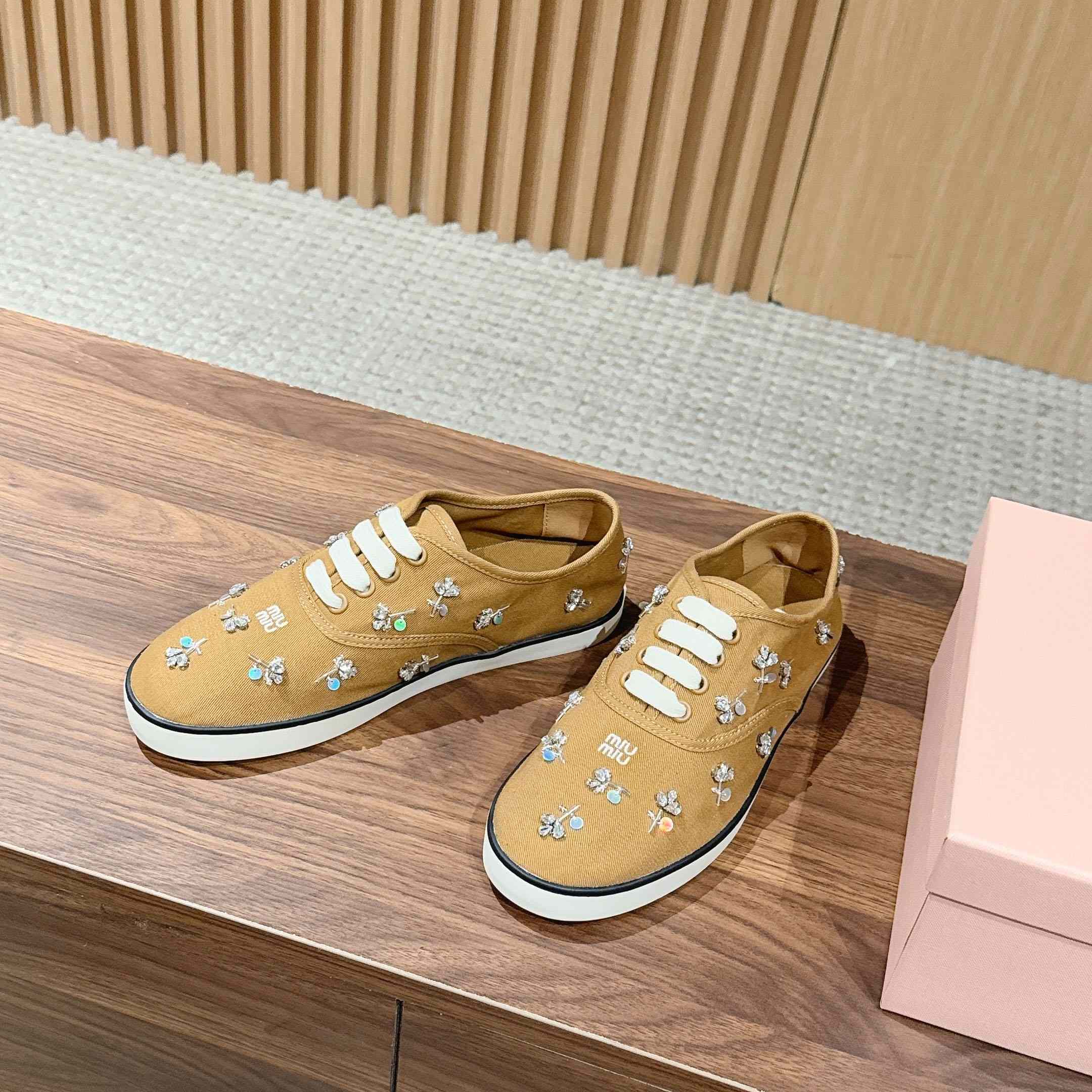 Miu Miu Embroidered Drill Sneakers - DesignerGu
