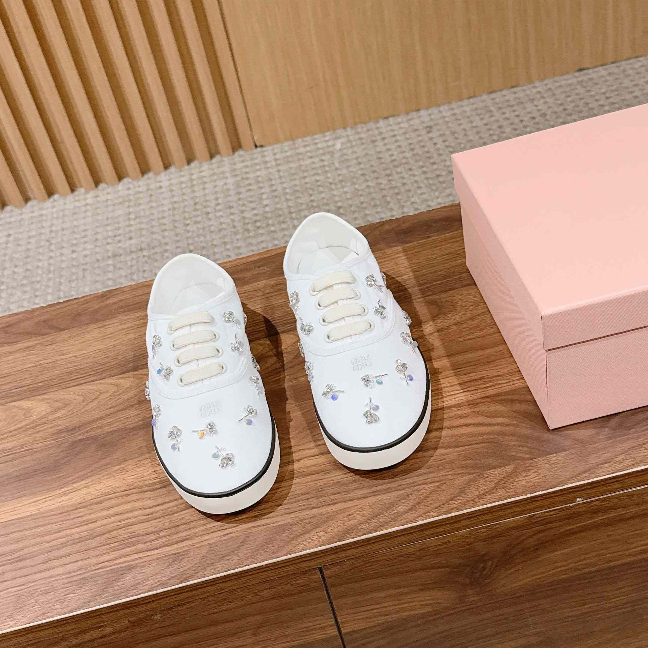 Miu Miu Embroidered Drill Sneakers - DesignerGu