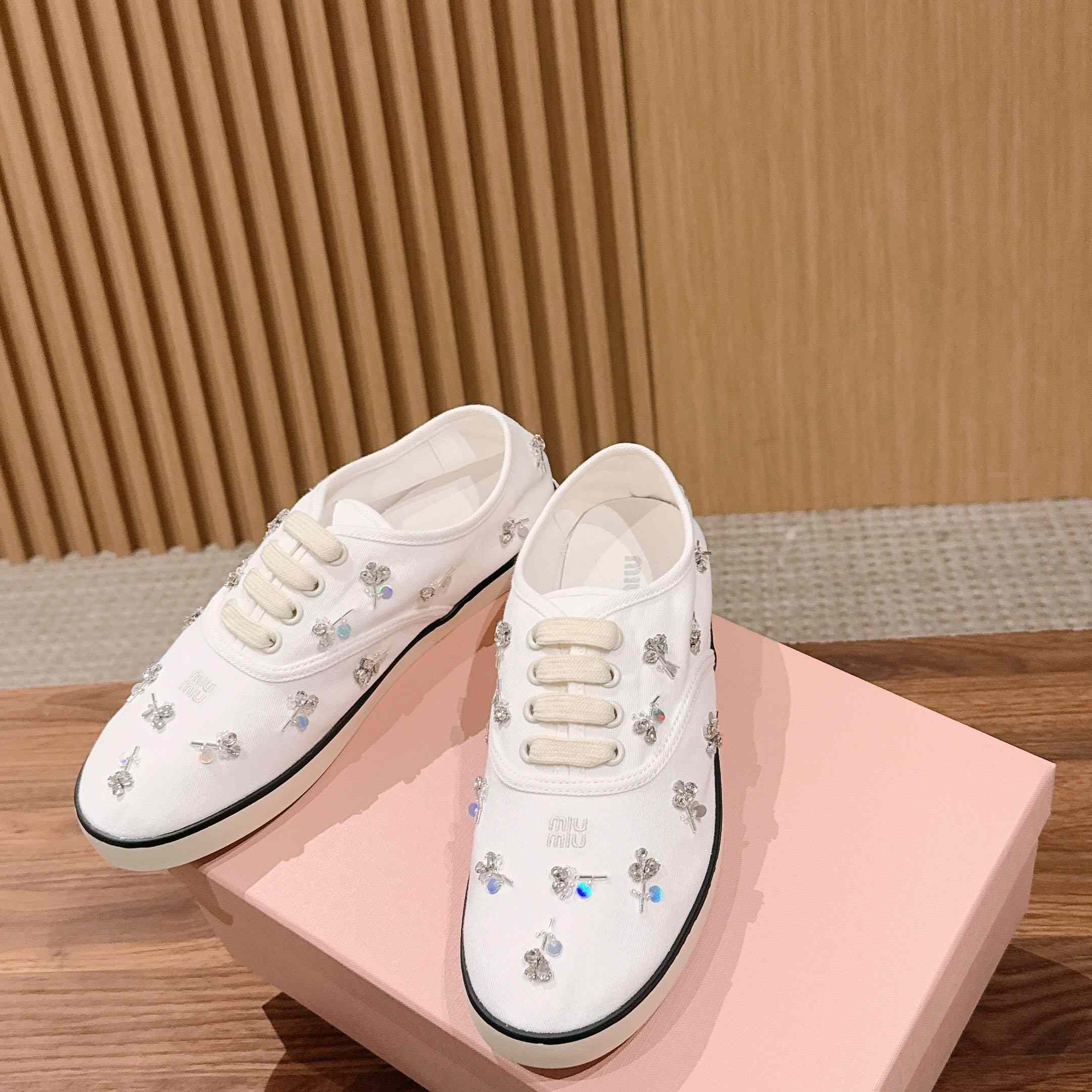Miu Miu Embroidered Drill Sneakers - DesignerGu