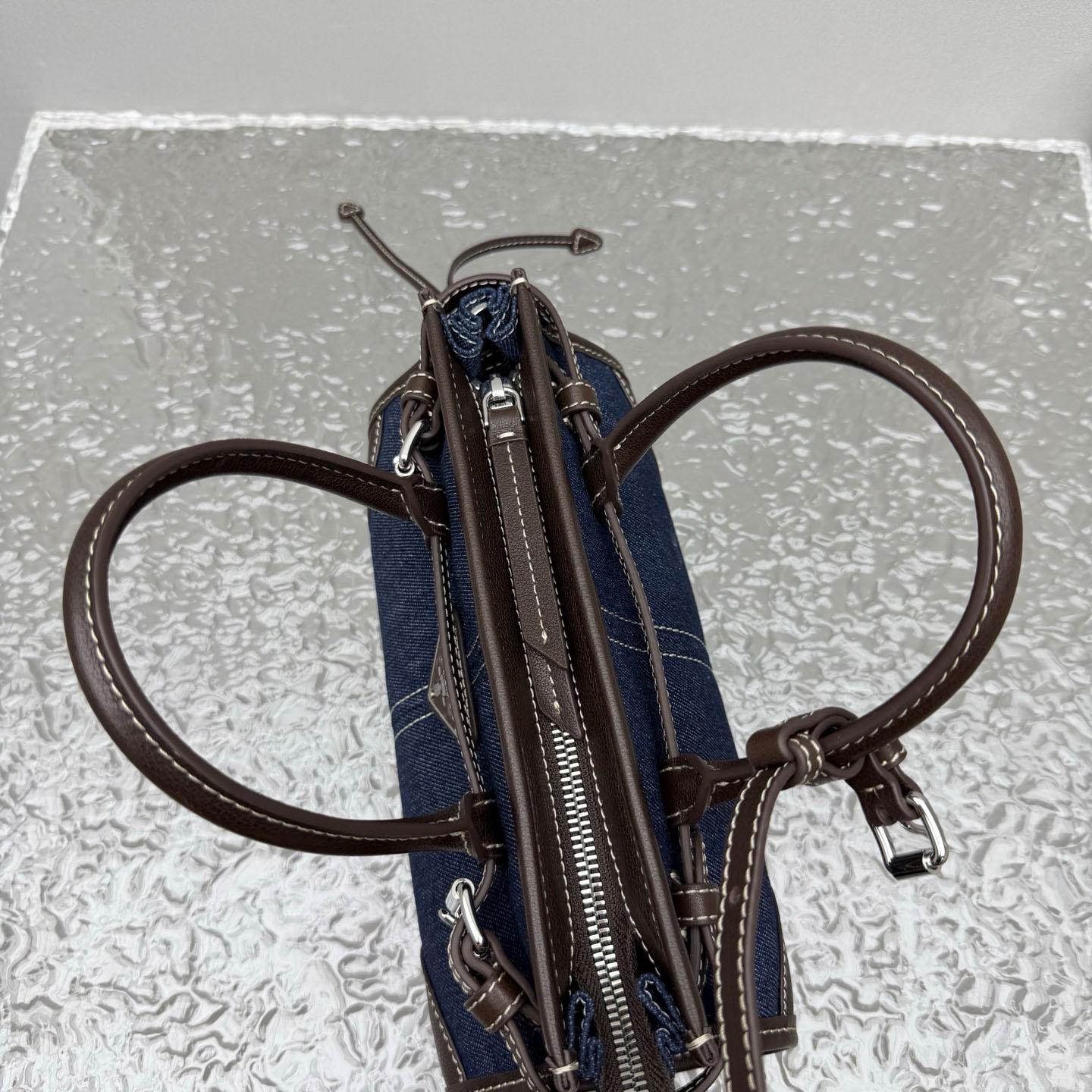 Prada Bonnie Small Denim And Leather Handbag - DesignerGu