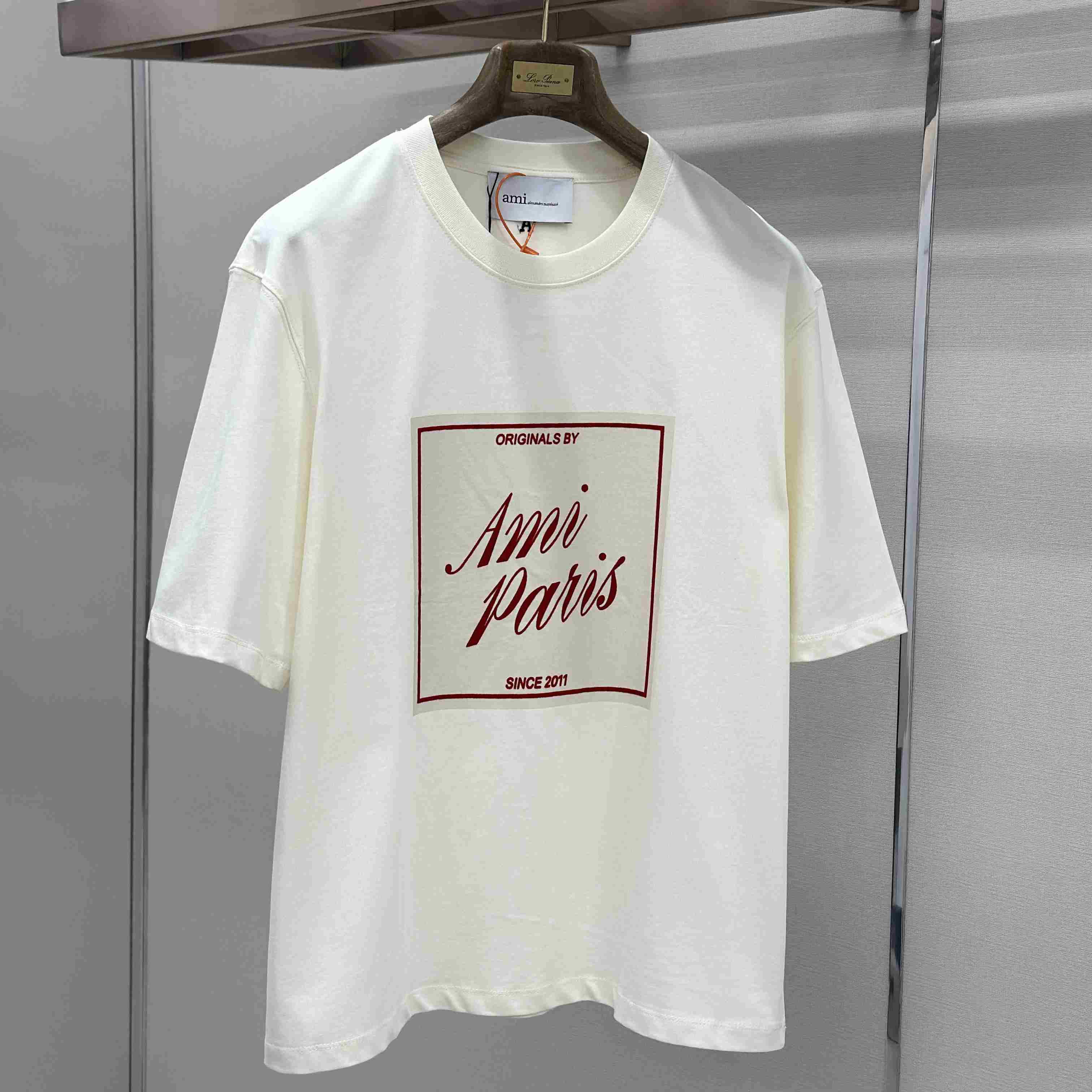 AMI Paris White Cotton Ami Paris Heritage Print T-shirt - DesignerGu