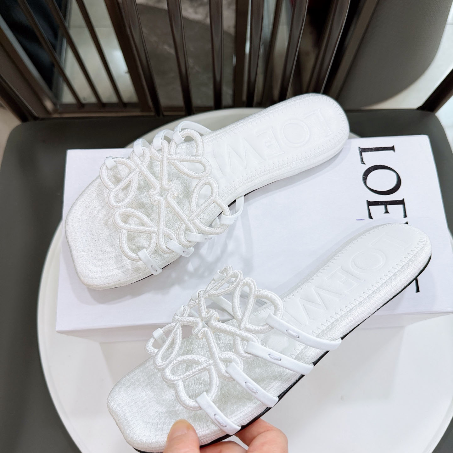 Loewe Petal Anagram Slide In Embroidered Canvas - DesignerGu