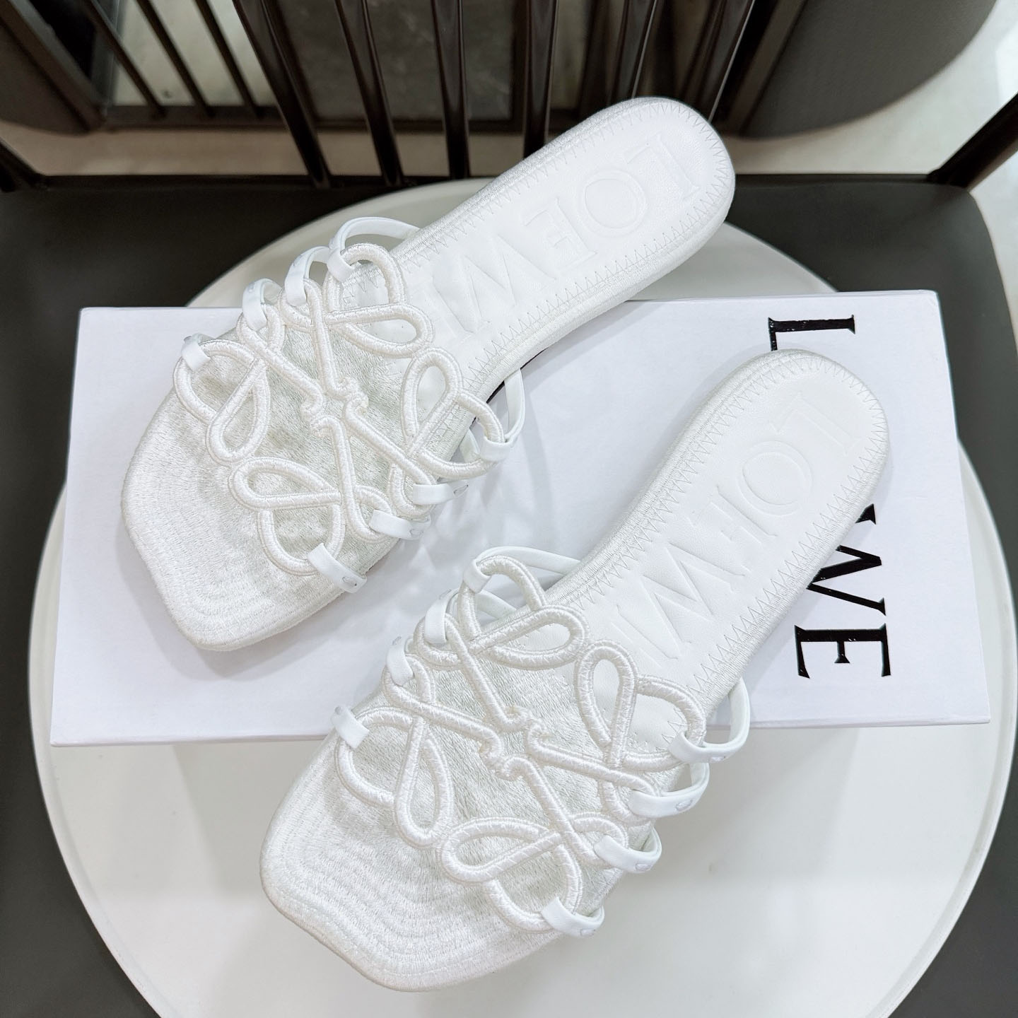 Loewe Petal Anagram Slide In Embroidered Canvas - DesignerGu
