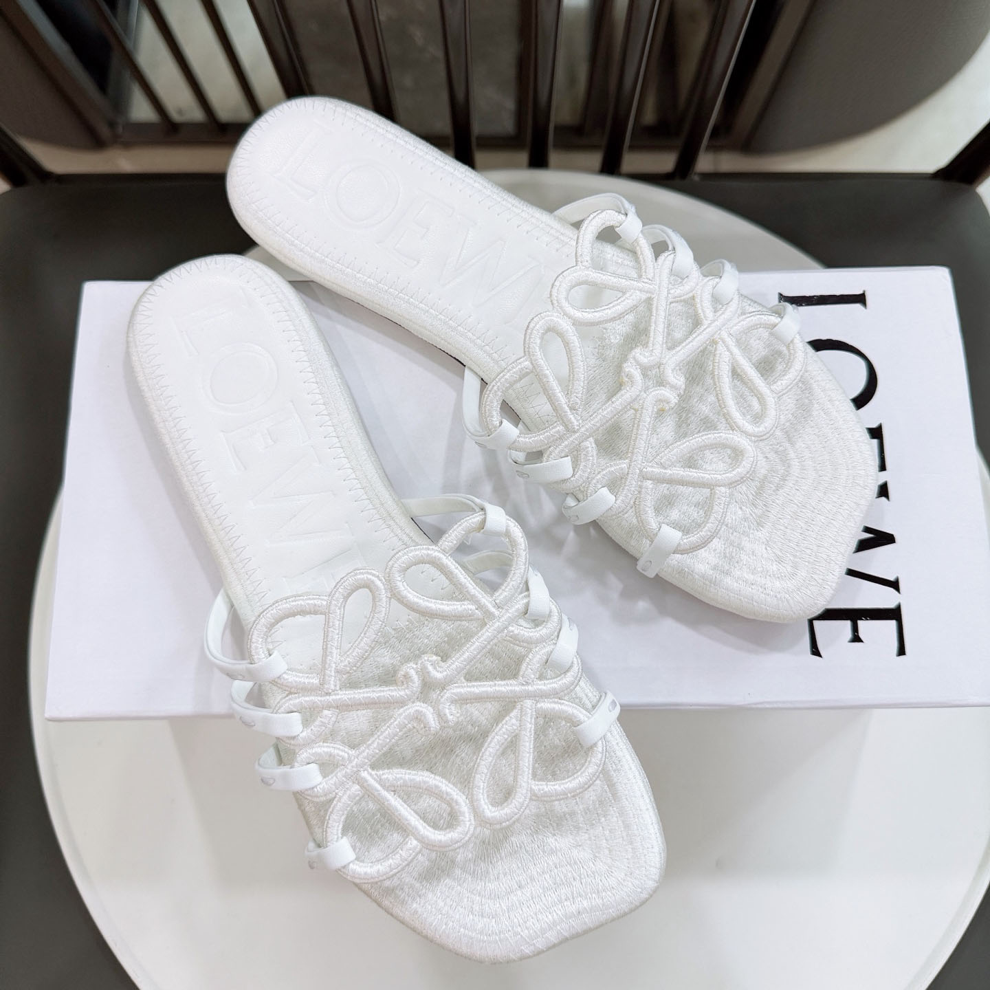 Loewe Petal Anagram Slide In Embroidered Canvas - DesignerGu