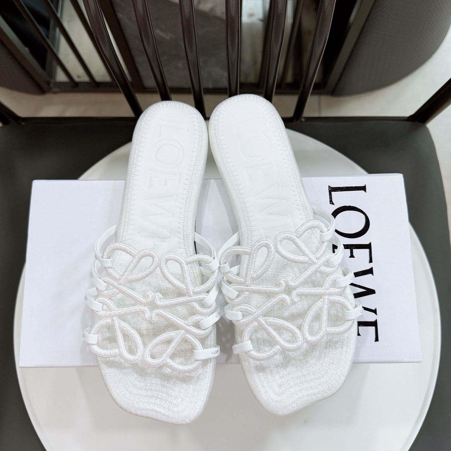 Loewe Petal Anagram Slide In Embroidered Canvas - DesignerGu