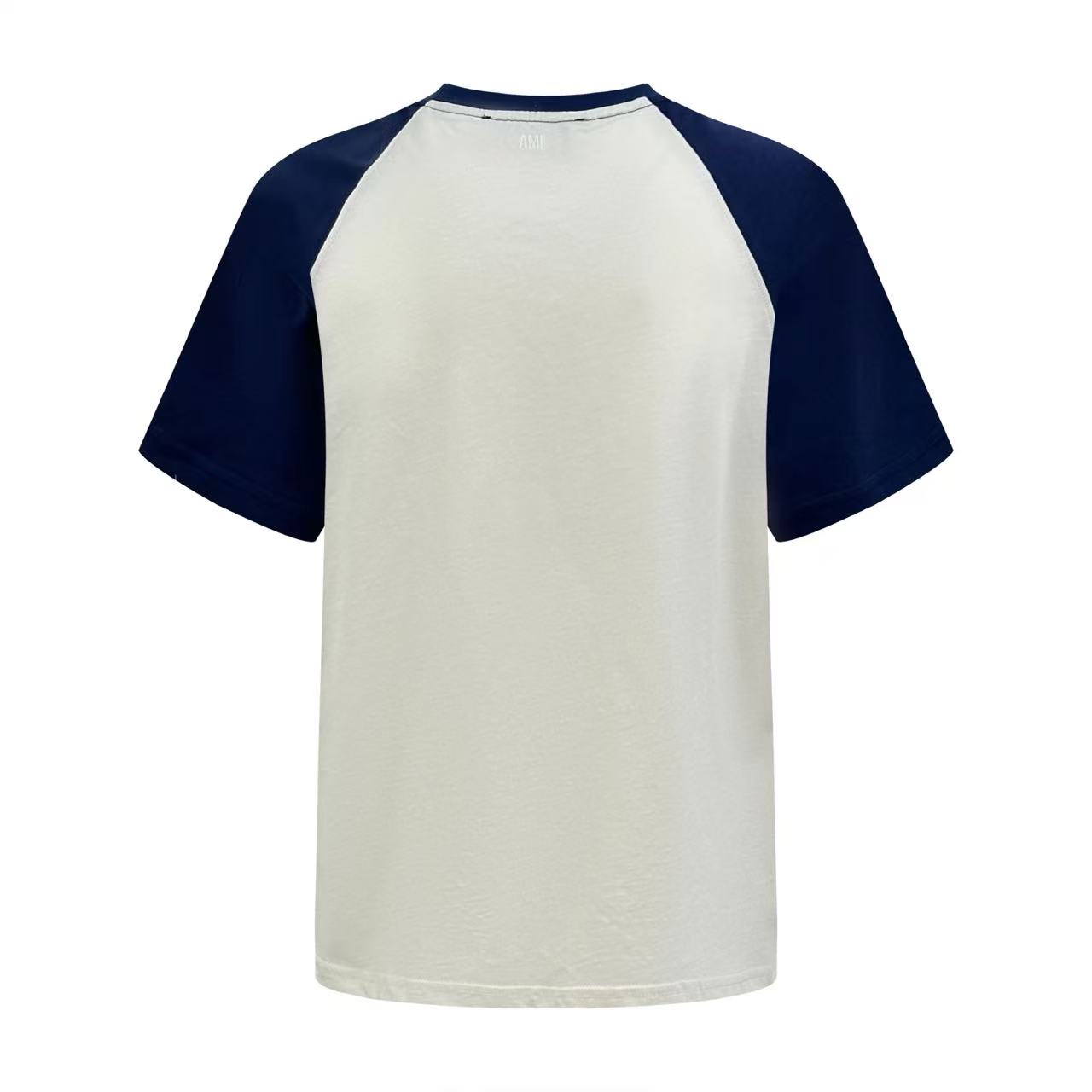 AMI Paris White And Blue Cotton Ami De Coeur Knitted Patch T-shirt - DesignerGu