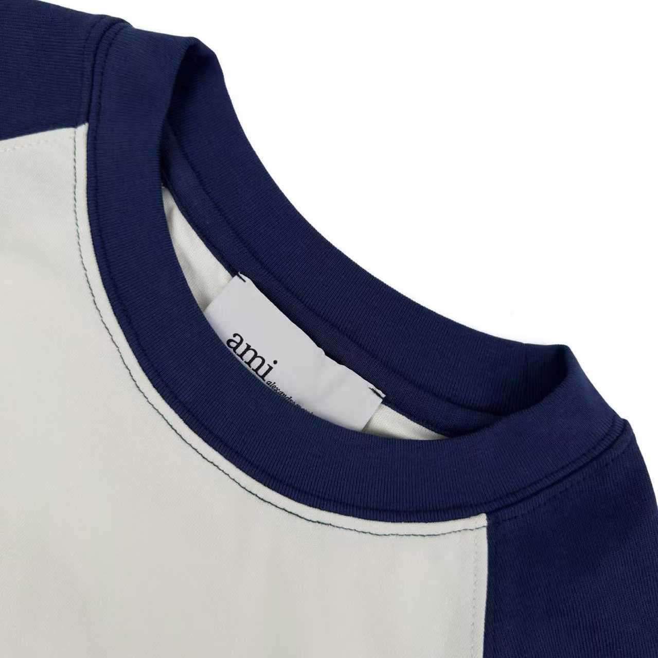 AMI Paris White And Blue Cotton Ami De Coeur Knitted Patch T-shirt - DesignerGu