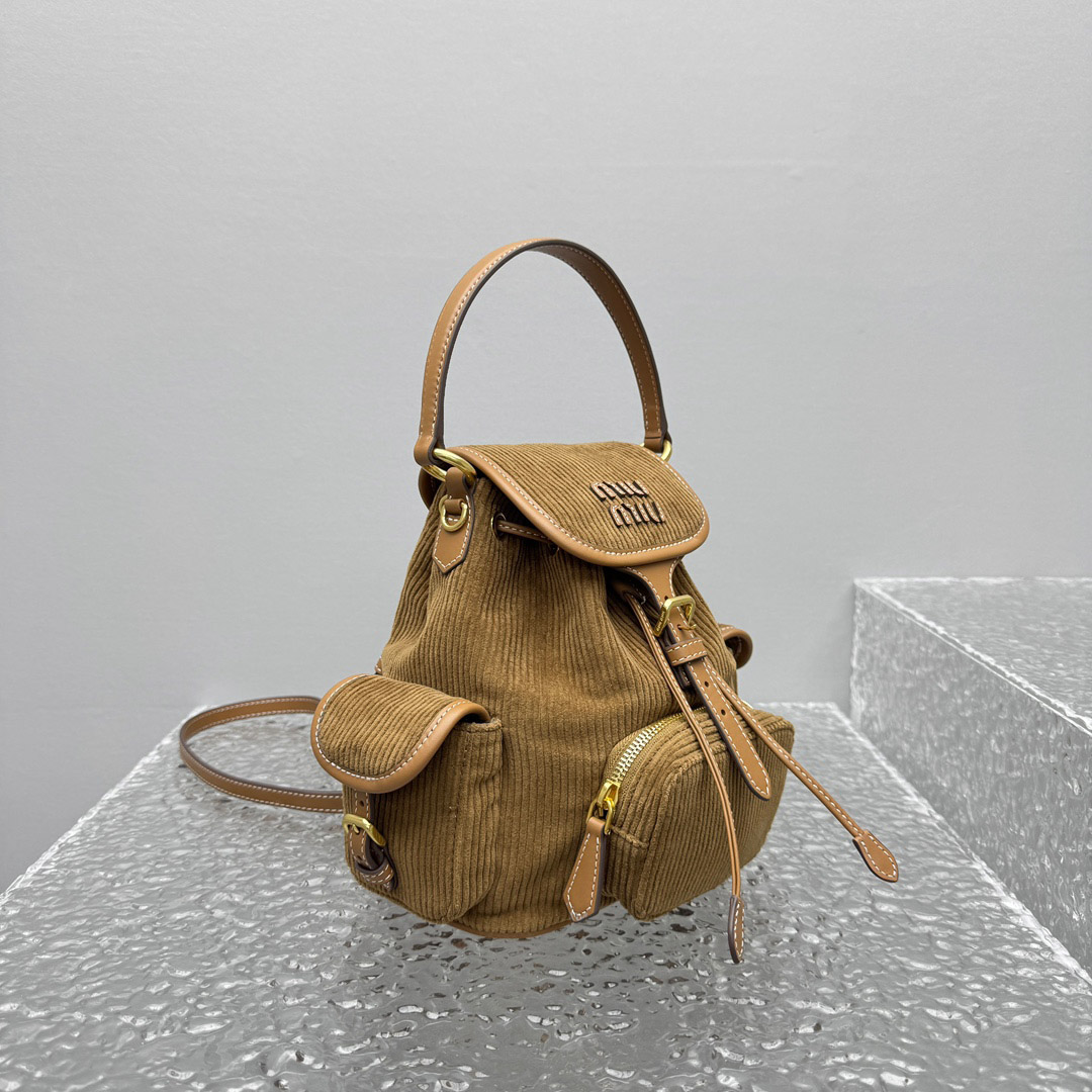 Miu Miu  Medium Corduroy Cotton Backpack - DesignerGu