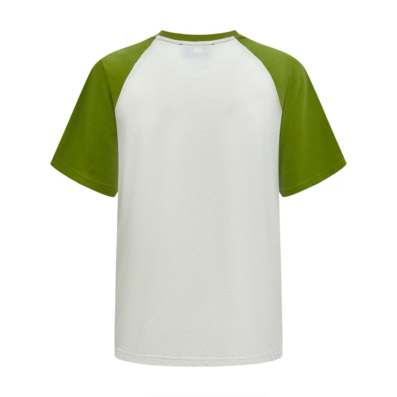 AMI Paris White And Green Cotton Ami De Coeur Knitted Patch T-shirt - DesignerGu