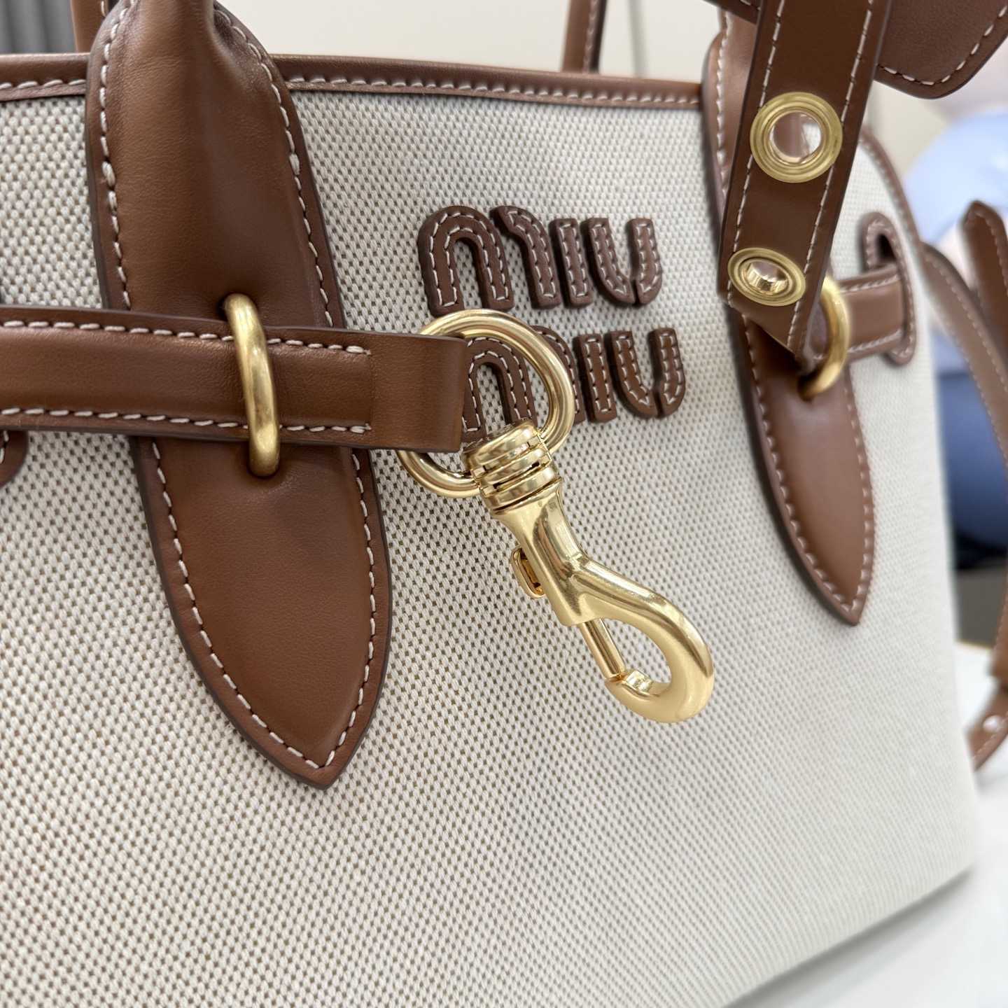 Miu Miu Aventure Canvas And Leather Bag - DesignerGu