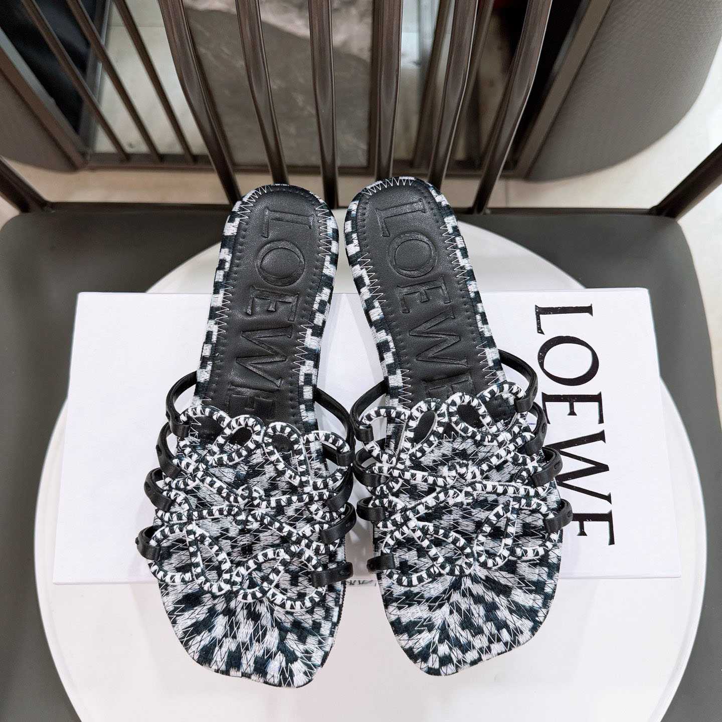Loewe Petal Anagram Slide In Embroidered Canvas - DesignerGu
