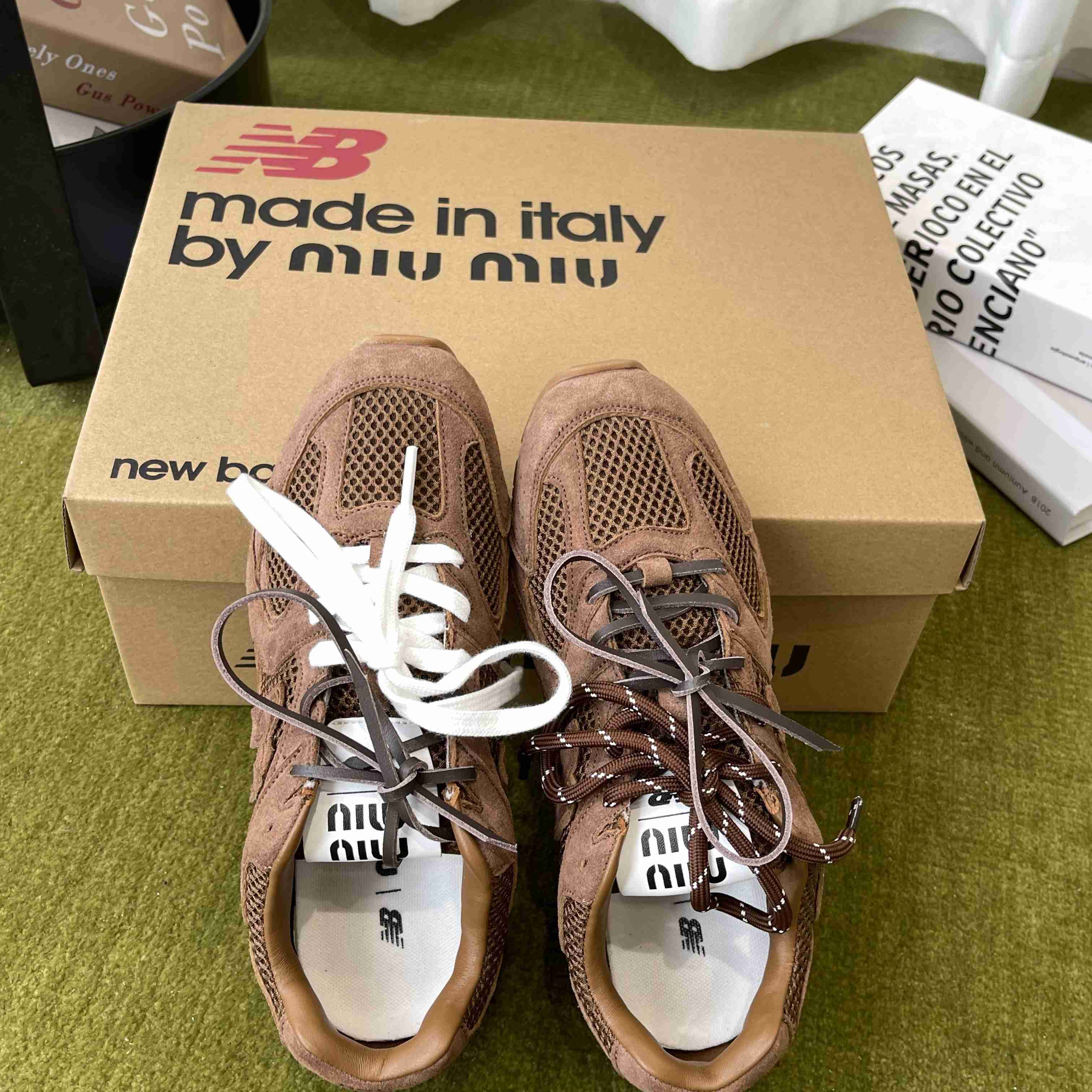 New Balance X Miu Miu 530 SL Suede And Mesh Sneakers - DesignerGu