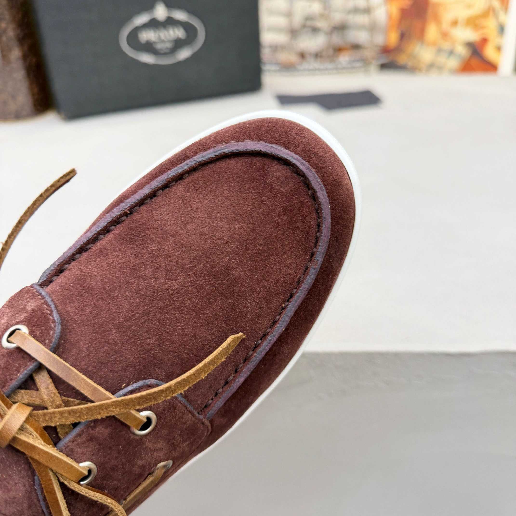 Prada Suede Boat Shoes With Laces - DesignerGu