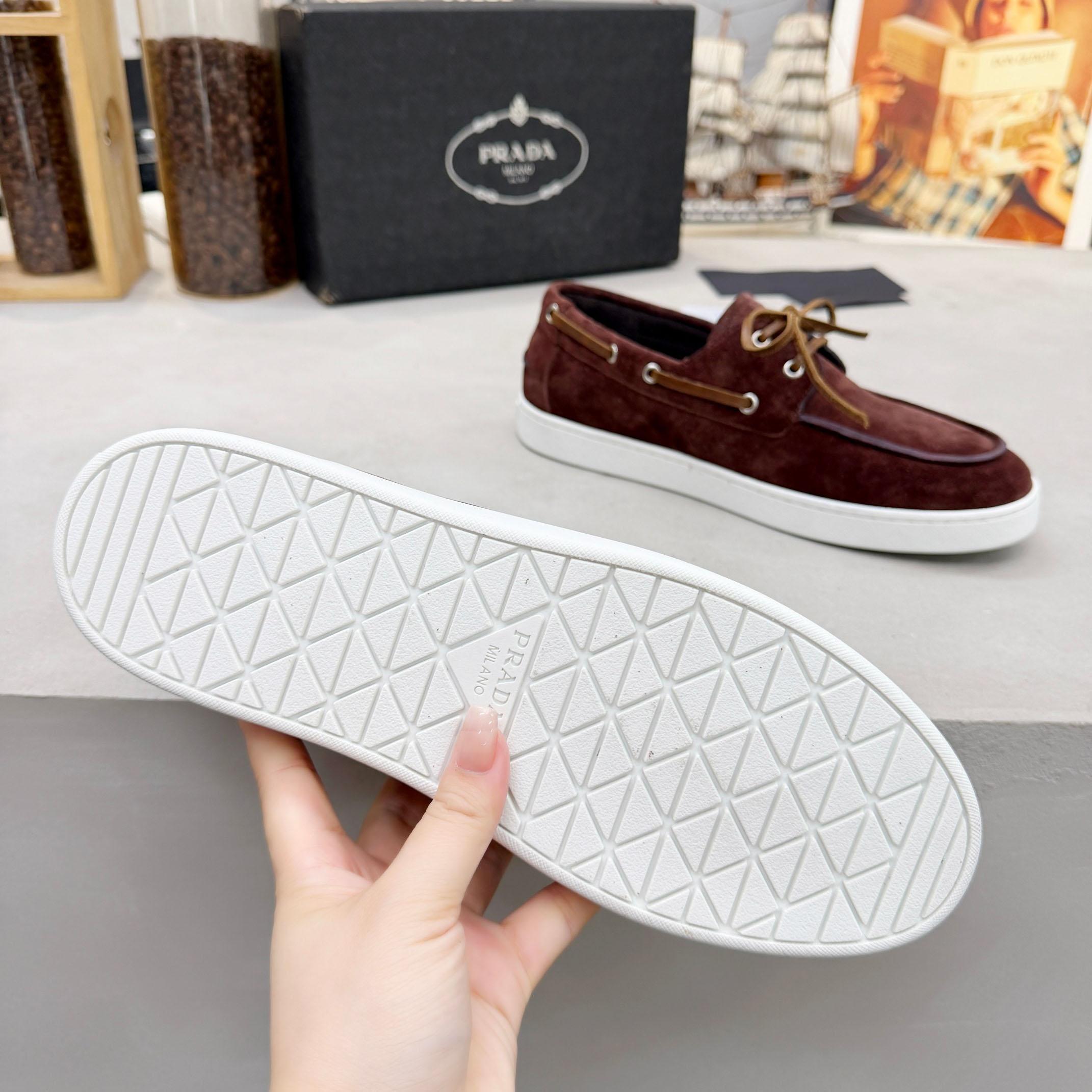 Prada Suede Boat Shoes With Laces - DesignerGu