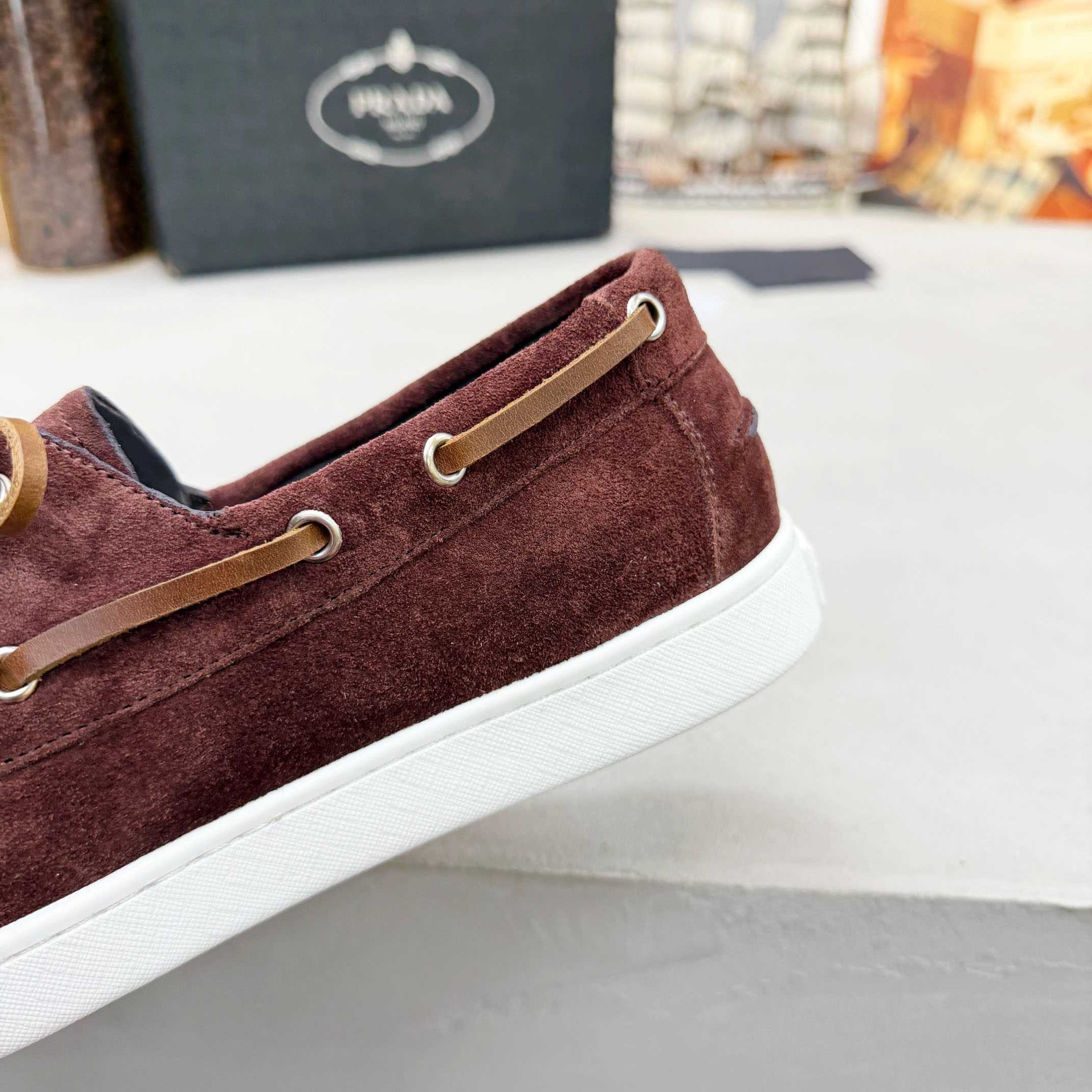 Prada Suede Boat Shoes With Laces - DesignerGu
