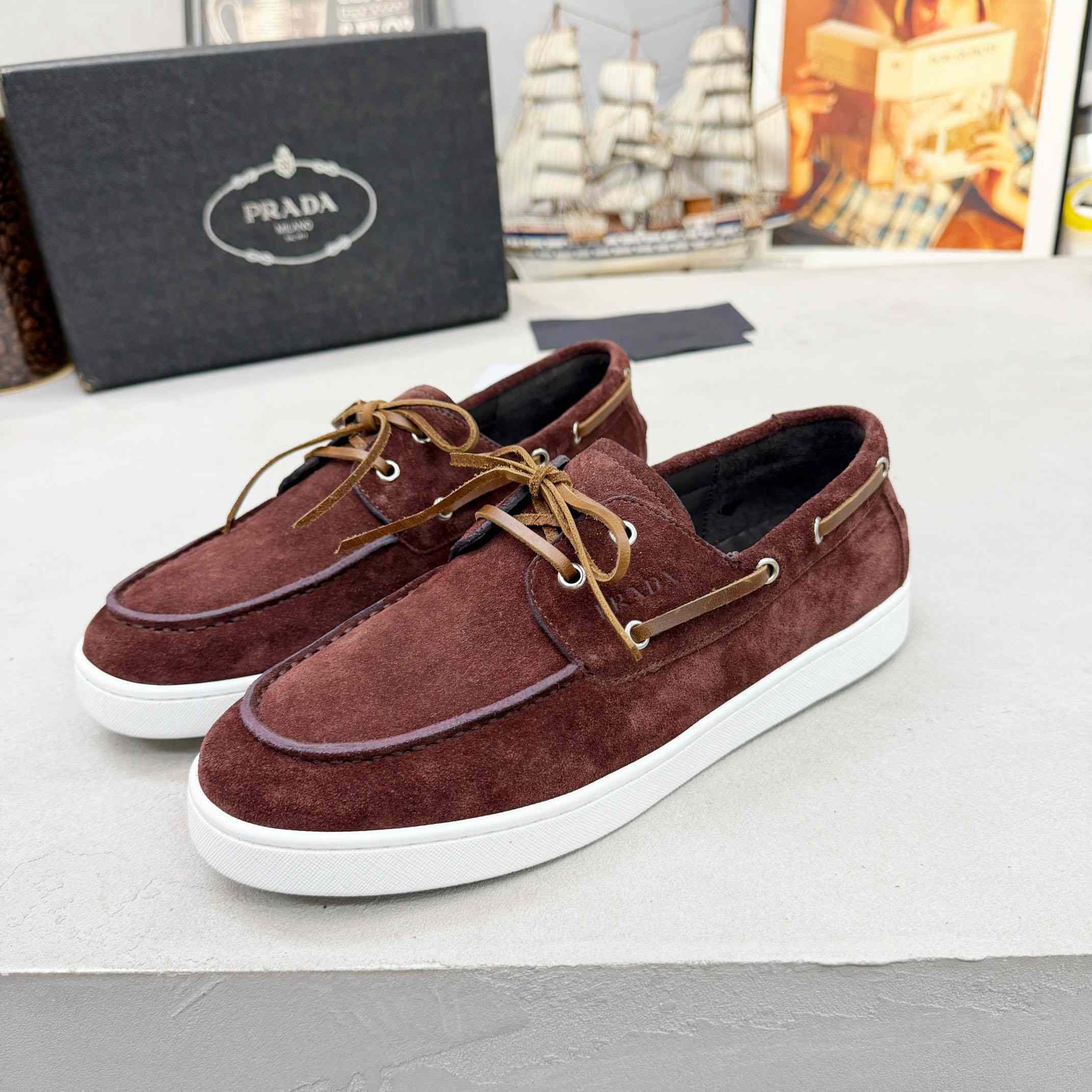 Prada Suede Boat Shoes With Laces - DesignerGu