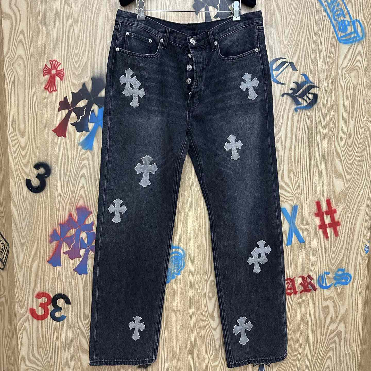 Chrome Hearts Pony Hair Cross Patch Jeans - DesignerGu