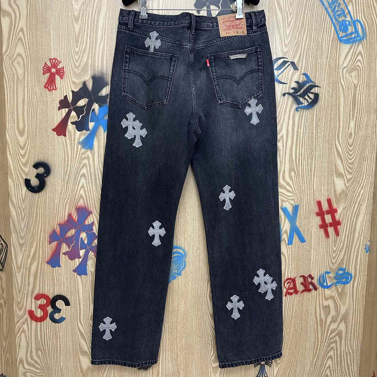 Chrome Hearts Pony Hair Cross Patch Jeans - DesignerGu