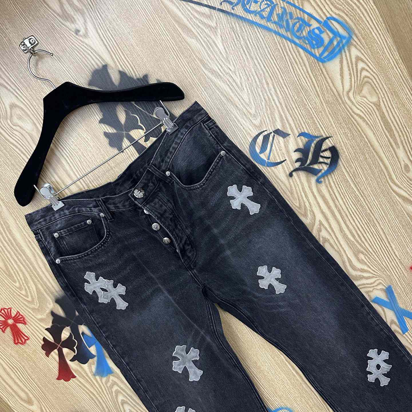 Chrome Hearts Pony Hair Cross Patch Jeans - DesignerGu