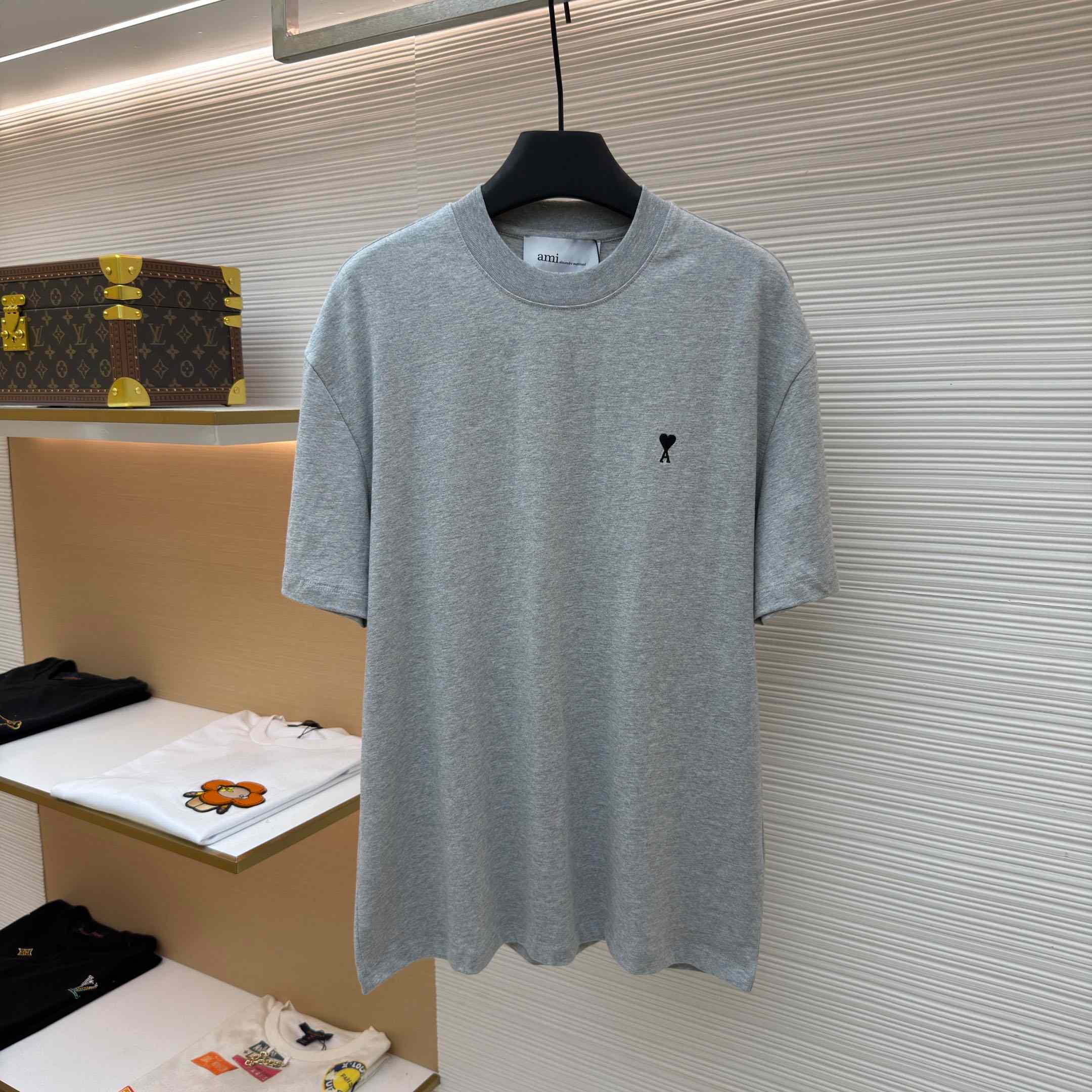 AMI Paris Grey Cotton Contrasted Adc Tshirt - DesignerGu