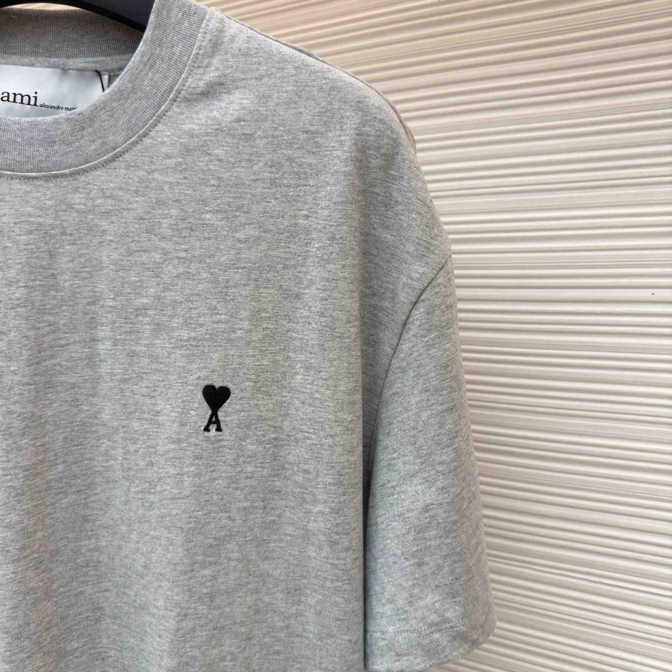 AMI Paris Grey Cotton Contrasted Adc Tshirt - DesignerGu