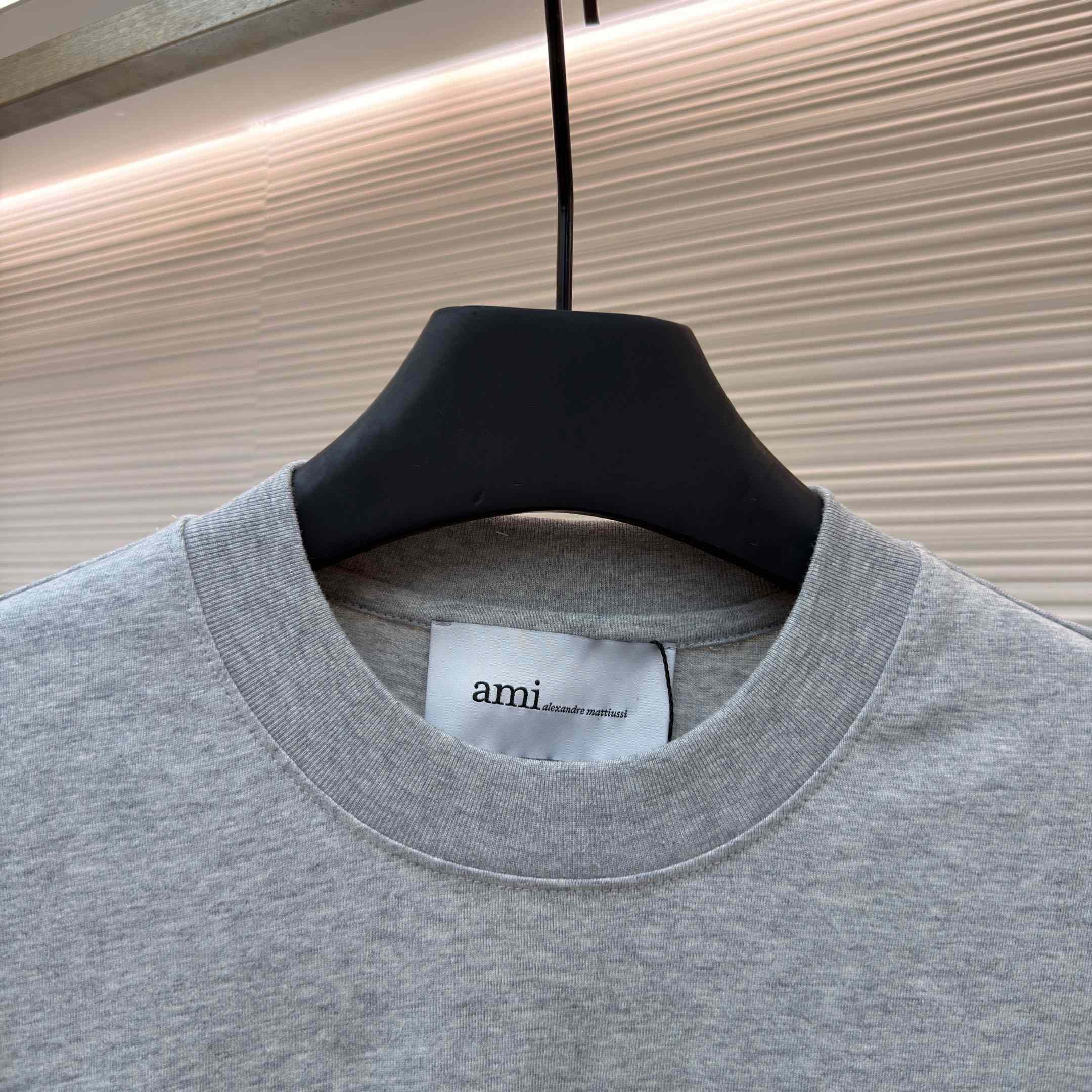 AMI Paris Grey Cotton Contrasted Adc Tshirt - DesignerGu