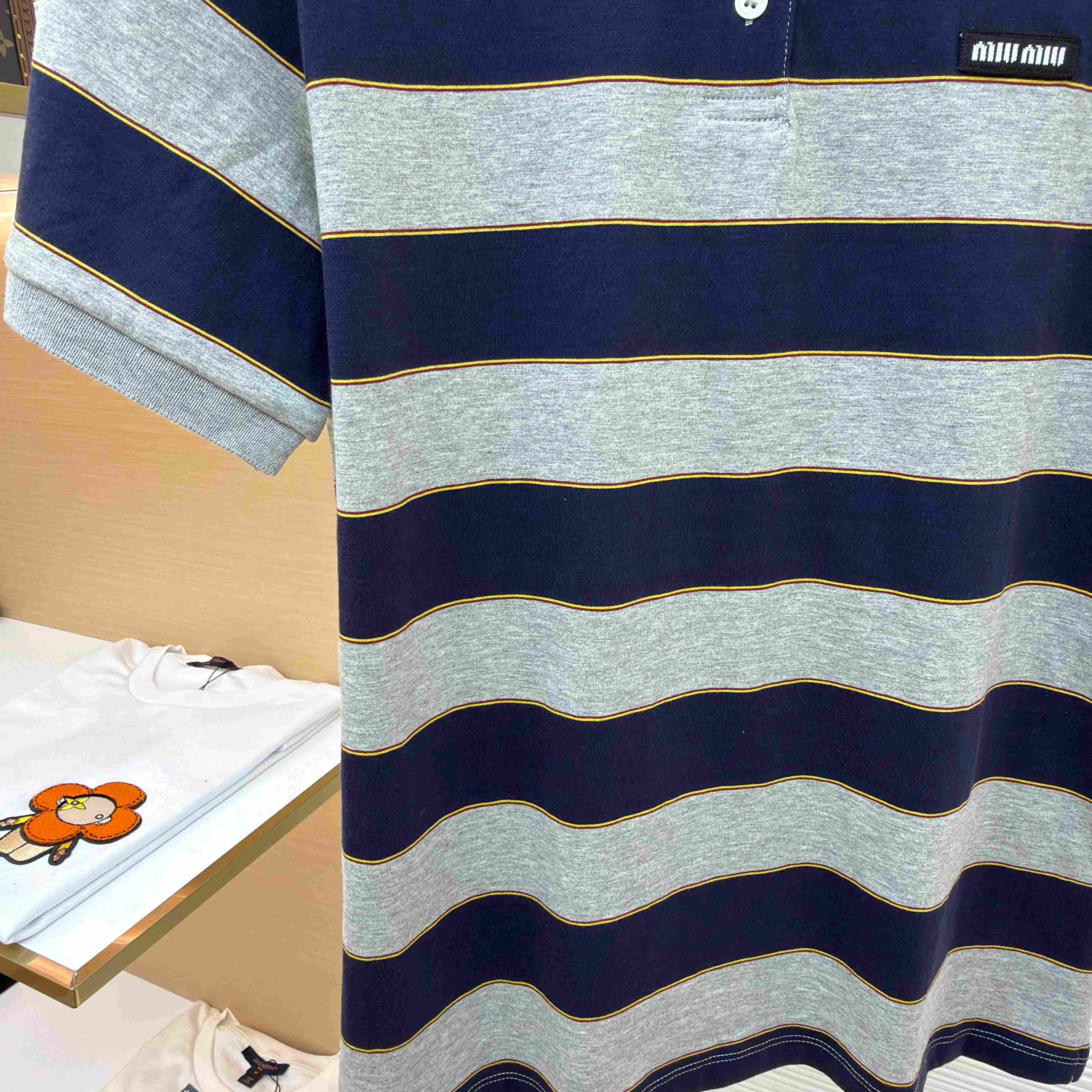 Miu Miu Striped Jersey Polo Shirt - DesignerGu