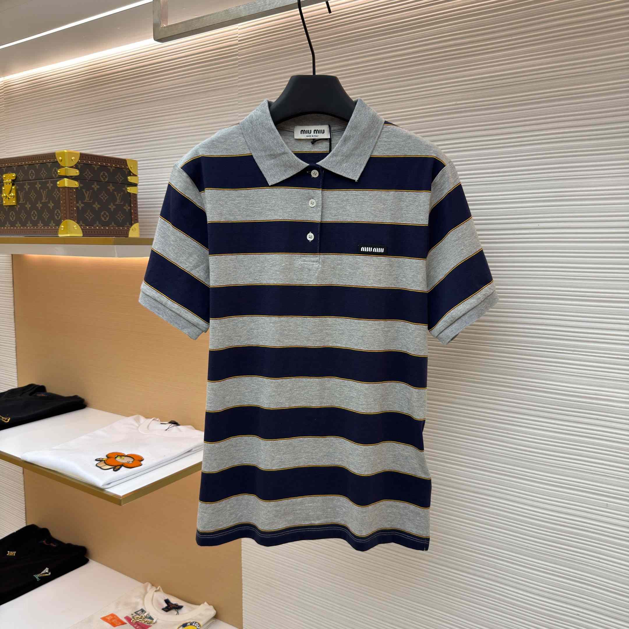 Miu Miu Striped Jersey Polo Shirt - DesignerGu