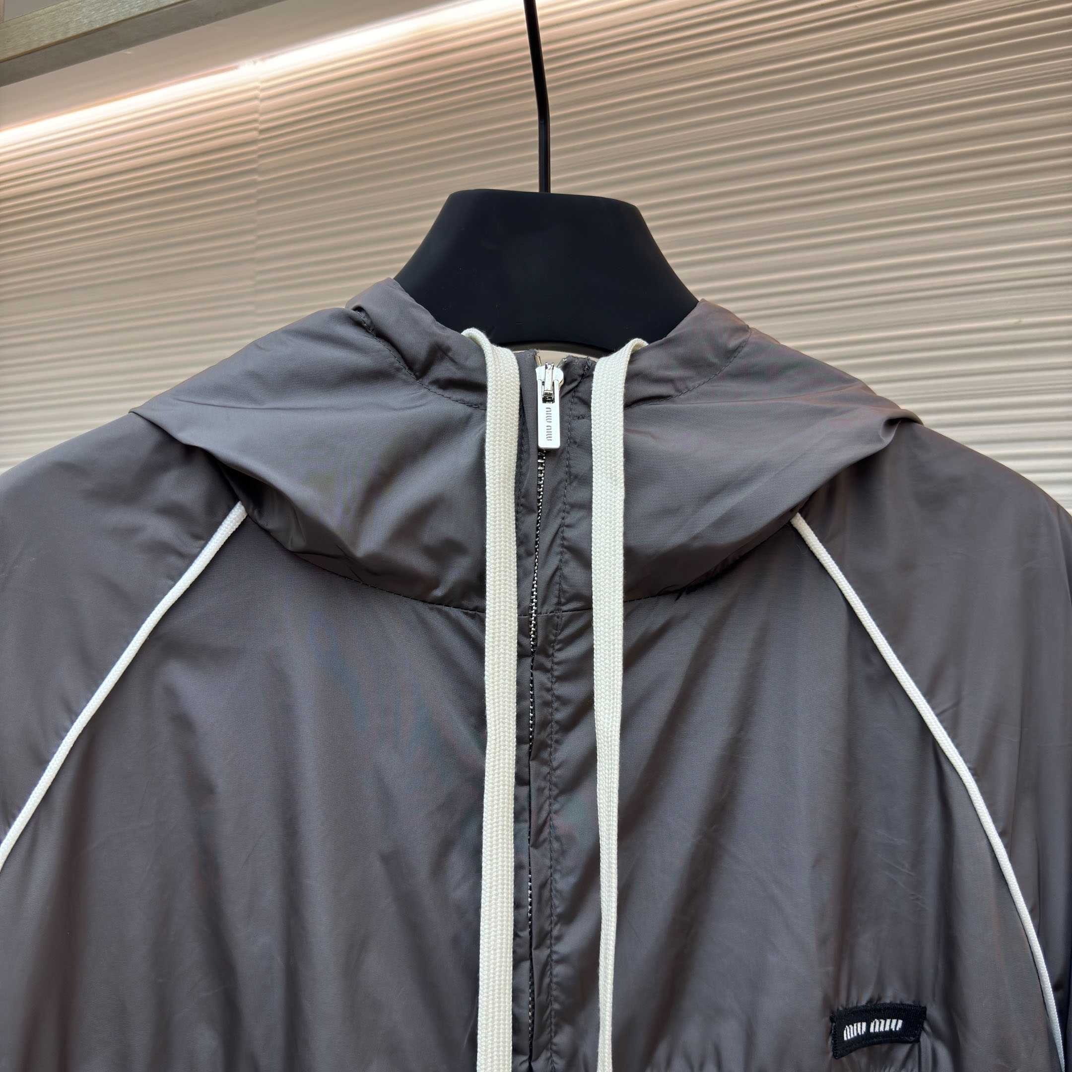 Miu Miu Gray Technical Silk Zipper Jacket - DesignerGu