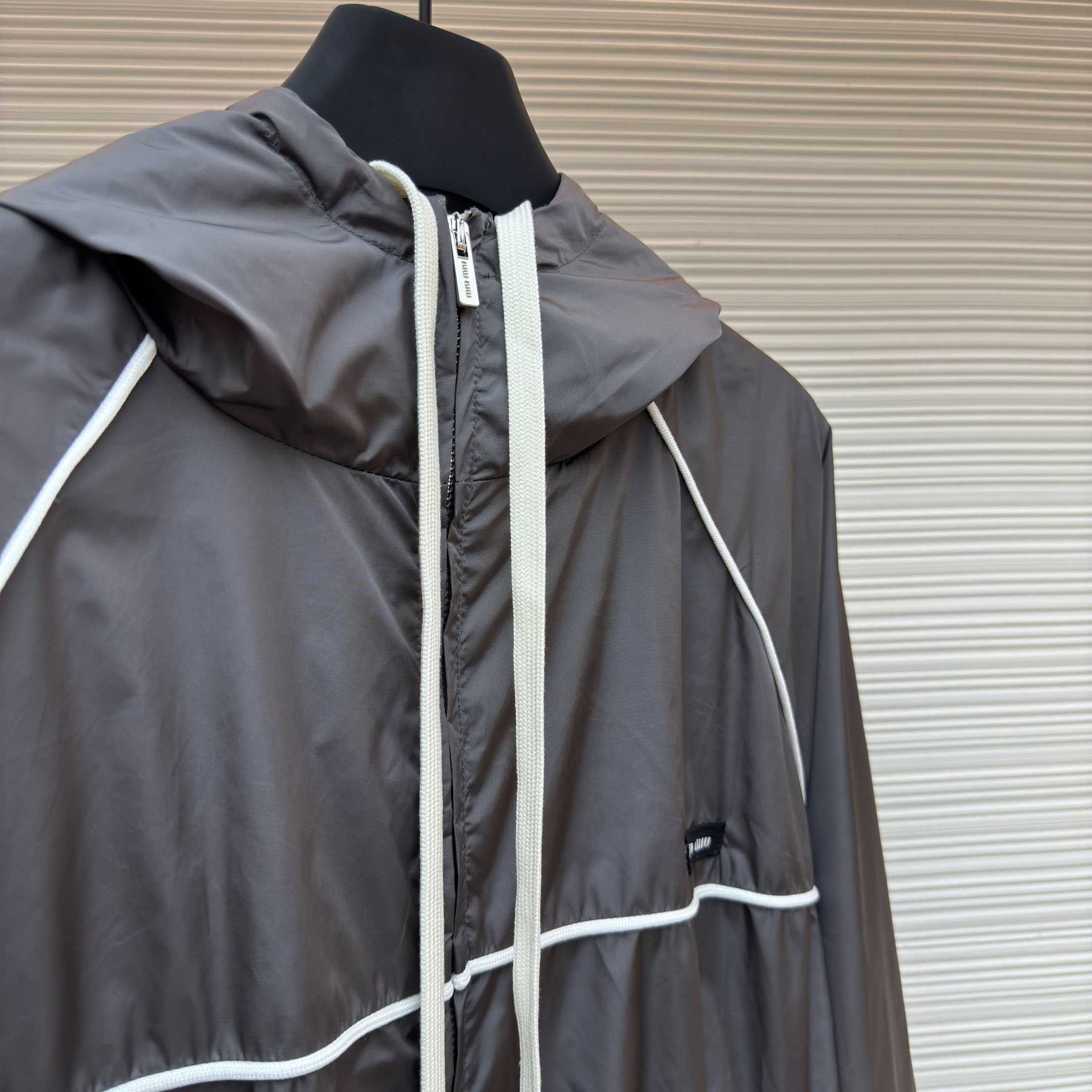Miu Miu Gray Technical Silk Zipper Jacket - DesignerGu