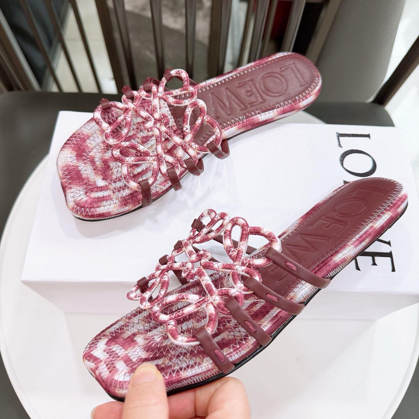 Loewe Petal Anagram Slide In Embroidered Canvas - DesignerGu