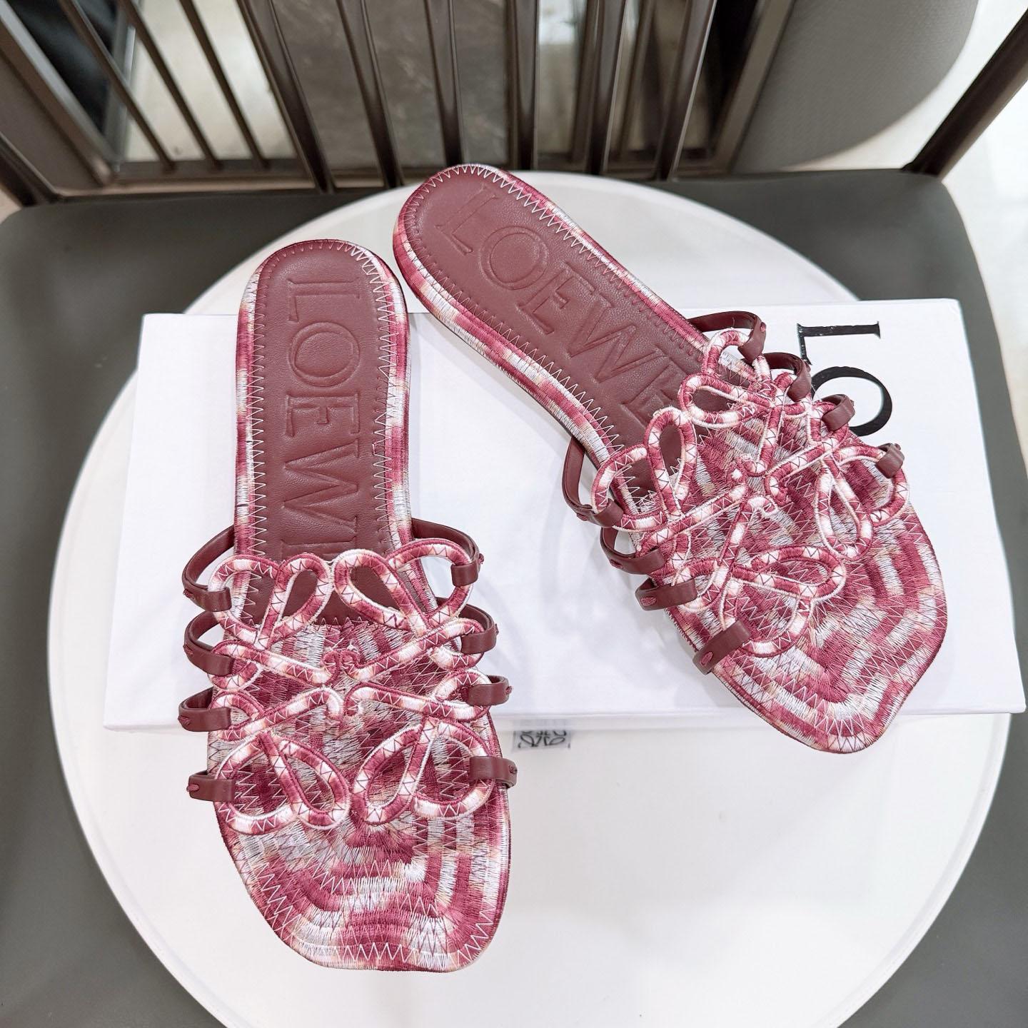 Loewe Petal Anagram Slide In Embroidered Canvas - DesignerGu